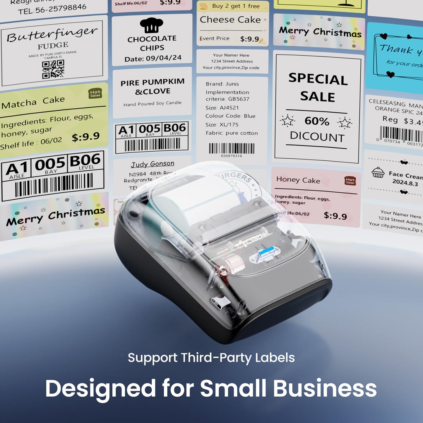 CLABEL Bluetooth Label Maker Machine with Tape, 2" Portable Thermal Printer for Small Business, Retail & Home Organization, Inkless Barcode Sticker Printer with Creative Templates
