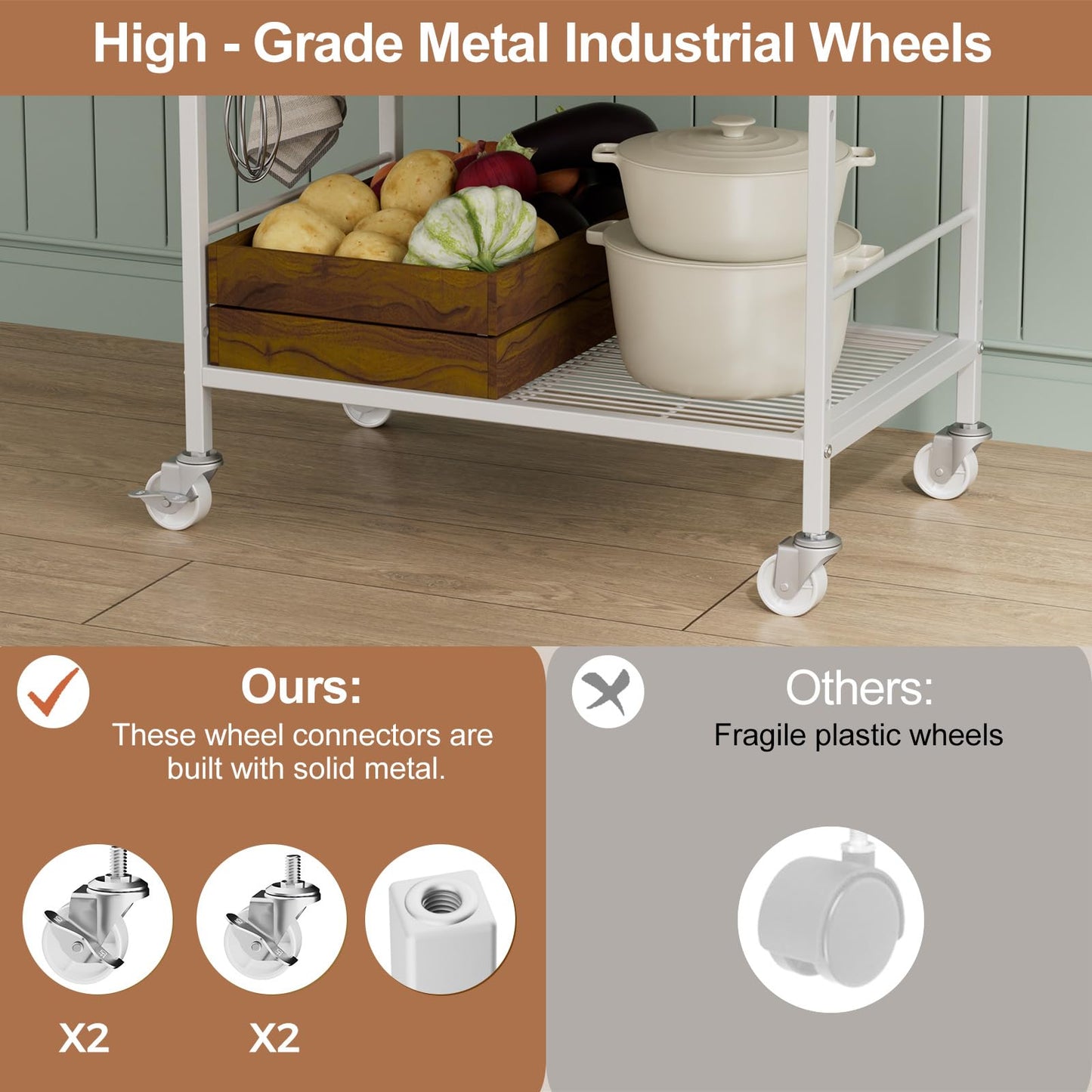 XIVIRACK 3-Tier Kitchen Cart with Adjustable Shelves - Microwave Storage Cart & Utility Rolling Organizer, Industrial Wheels for Small Spaces, 15.7"x23.6"x33.7" Kitchen Office Living Room Metal Rack