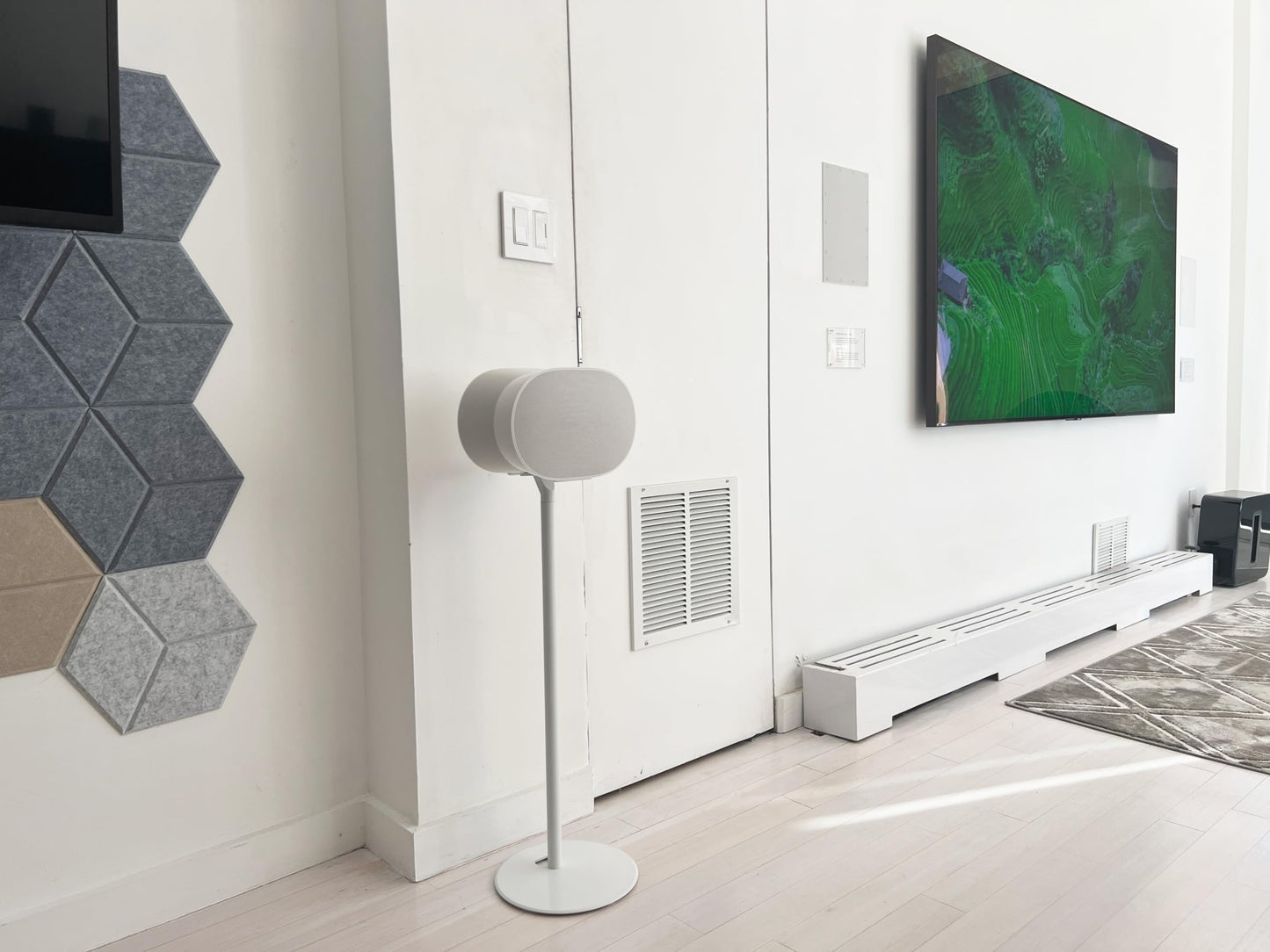 ynVISION.DESIGN Fixed Height Floor Stands Compatible with Sonos Era 100, Era 300 Speakers - Surround Sound Speaker Stands with Built-In Cable Management, Sleek and Secure, 28.2 inches tall, Pair White