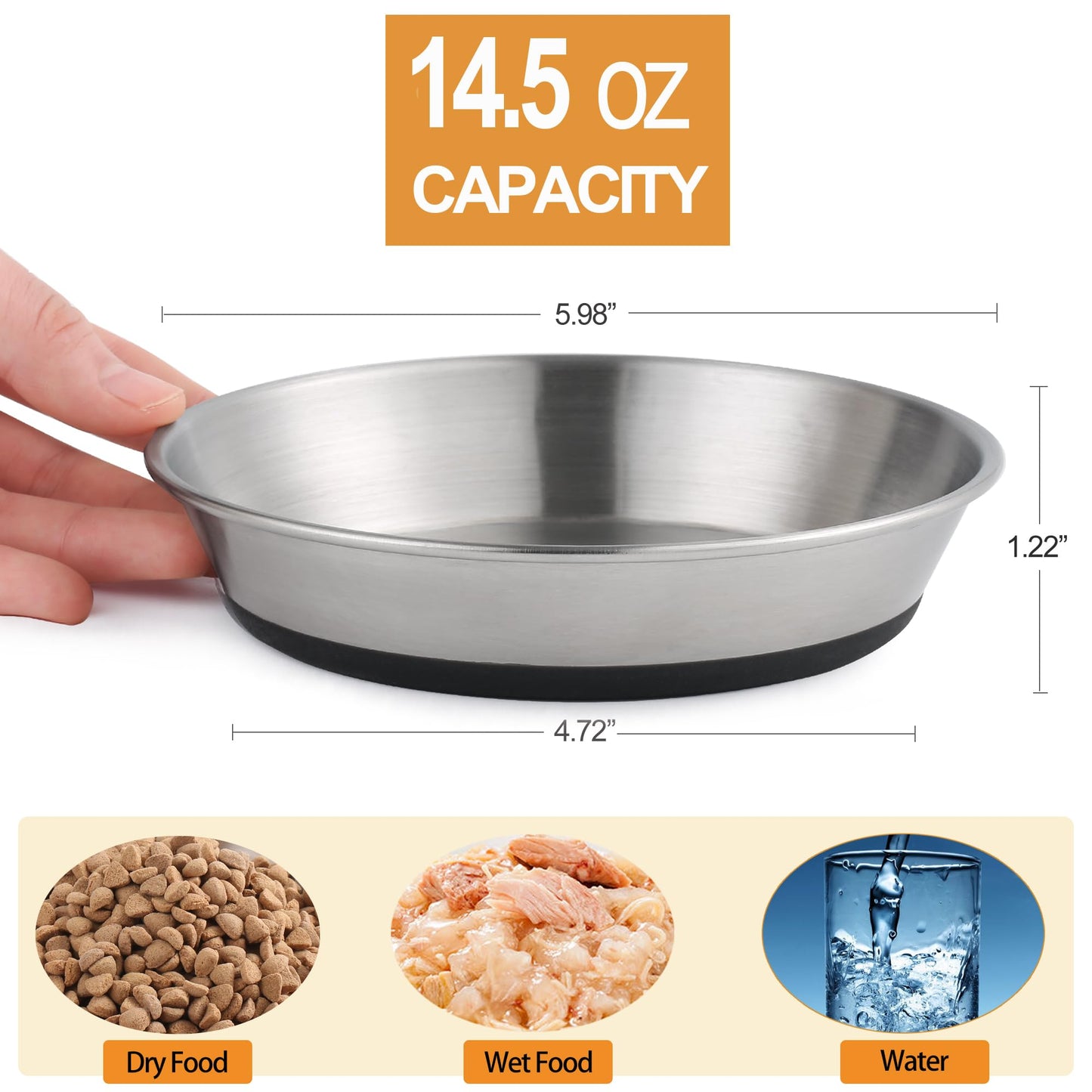 WROSWT Stainless Steel Cat Bowls,Whisker Friendly Shallow Cat Dishes for Food and Water,Non-Slip Silicone Bottom,Heavy Duty,Replacement Kitten Metal Plate for Elevated Stands,6 Pack