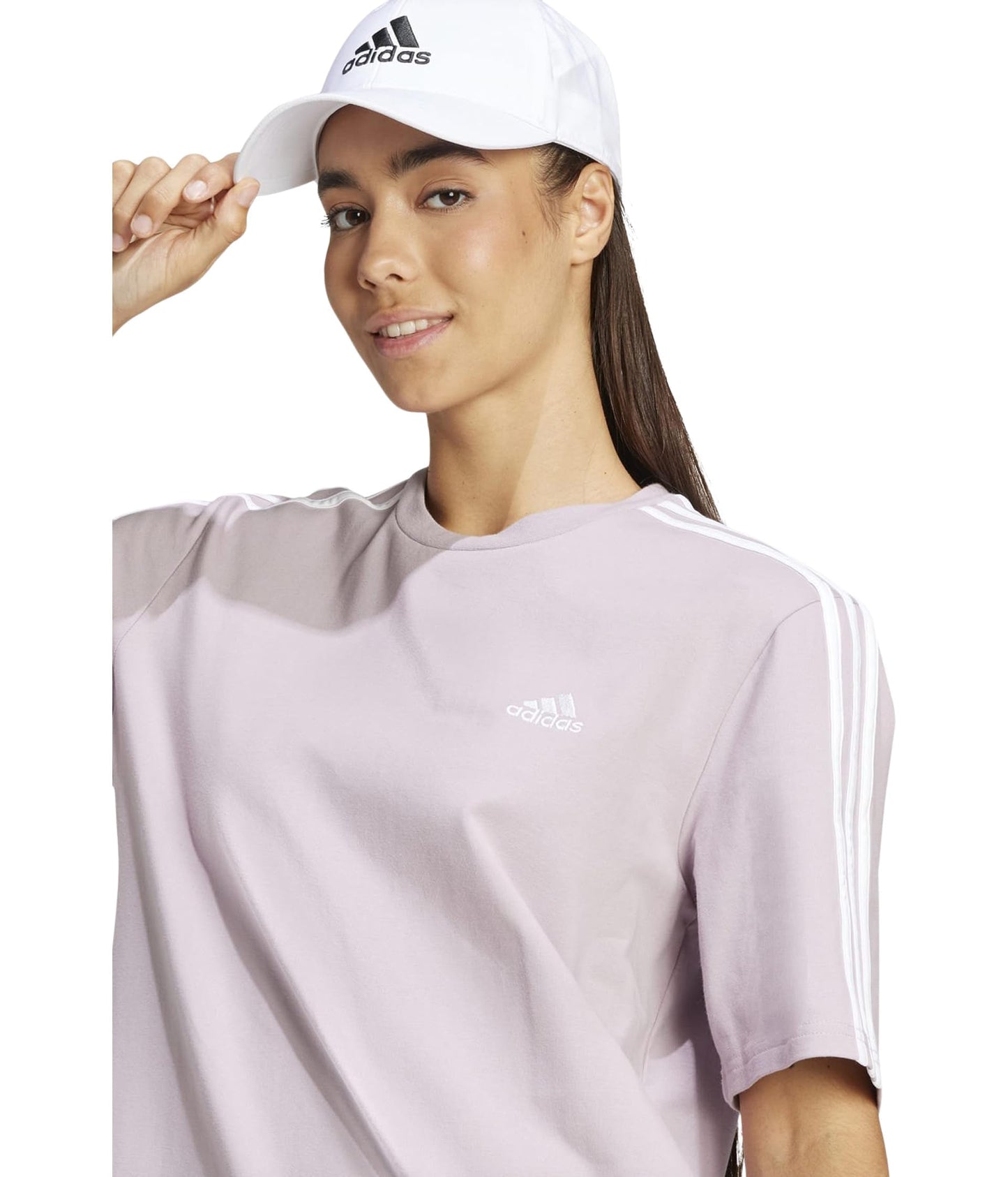 adidas Womens Essentials 3-Stripes Single Jersey Boyfriend T-Shirt Dress,Preloved Fig,X-Small