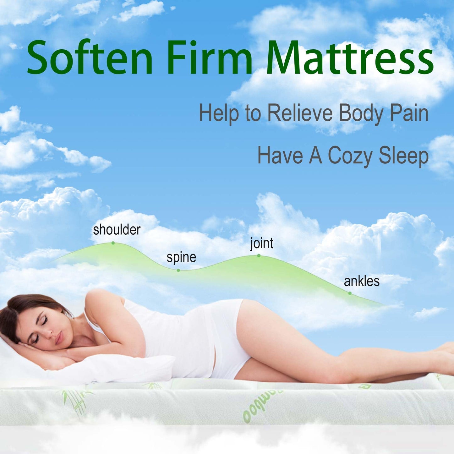 King Size Mattress Topper, Viscose Made from Bamboo, Ultra Soft Pillow Top Mattress Pad for Back Pain Relief, Naturally Cooling for Hot Sleepers, Green