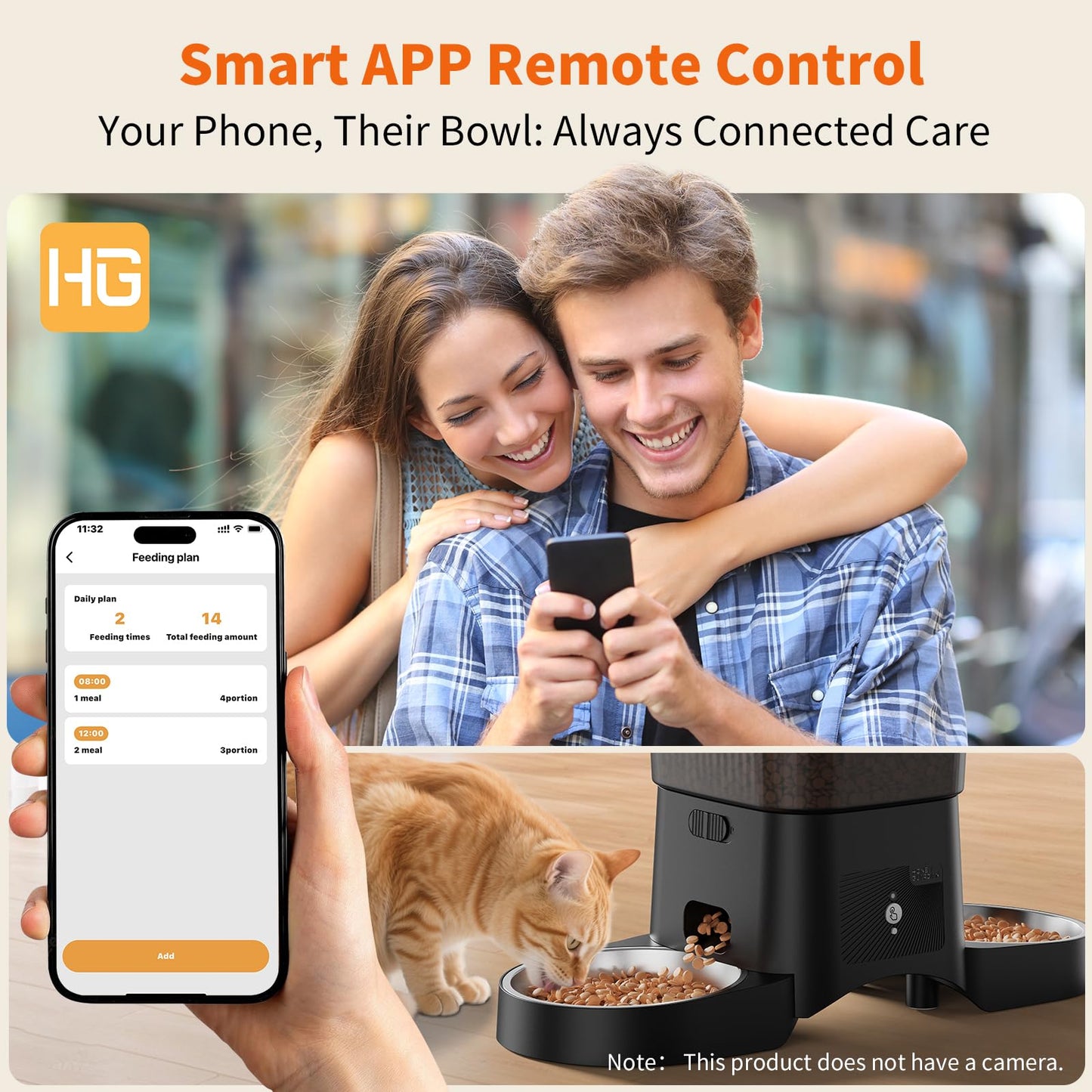 HoneyGuaridan Automatic Cat Feeder with 2.4G/5G WiFi,3.5L Cat Food Dispenser with APP Control – Includes 2 Stainless Steel Bowls & 2 Slow Feeder Anti-Choking Bowls, Four Anti-Slip Feet