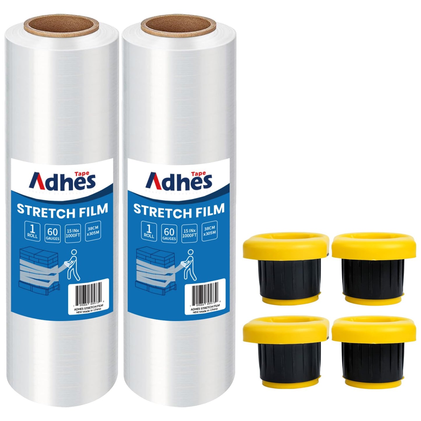 ADHES Heavy Duty Shrink Wrap Roll, 15 Inch x 1000 Feet, 2-Pack Stretch Wrap Stretch Film, 60 Gauge Industrial Strength Plastic Moving Wrap for Pallet Wrap, Furniture Wrapping Moving & Protection