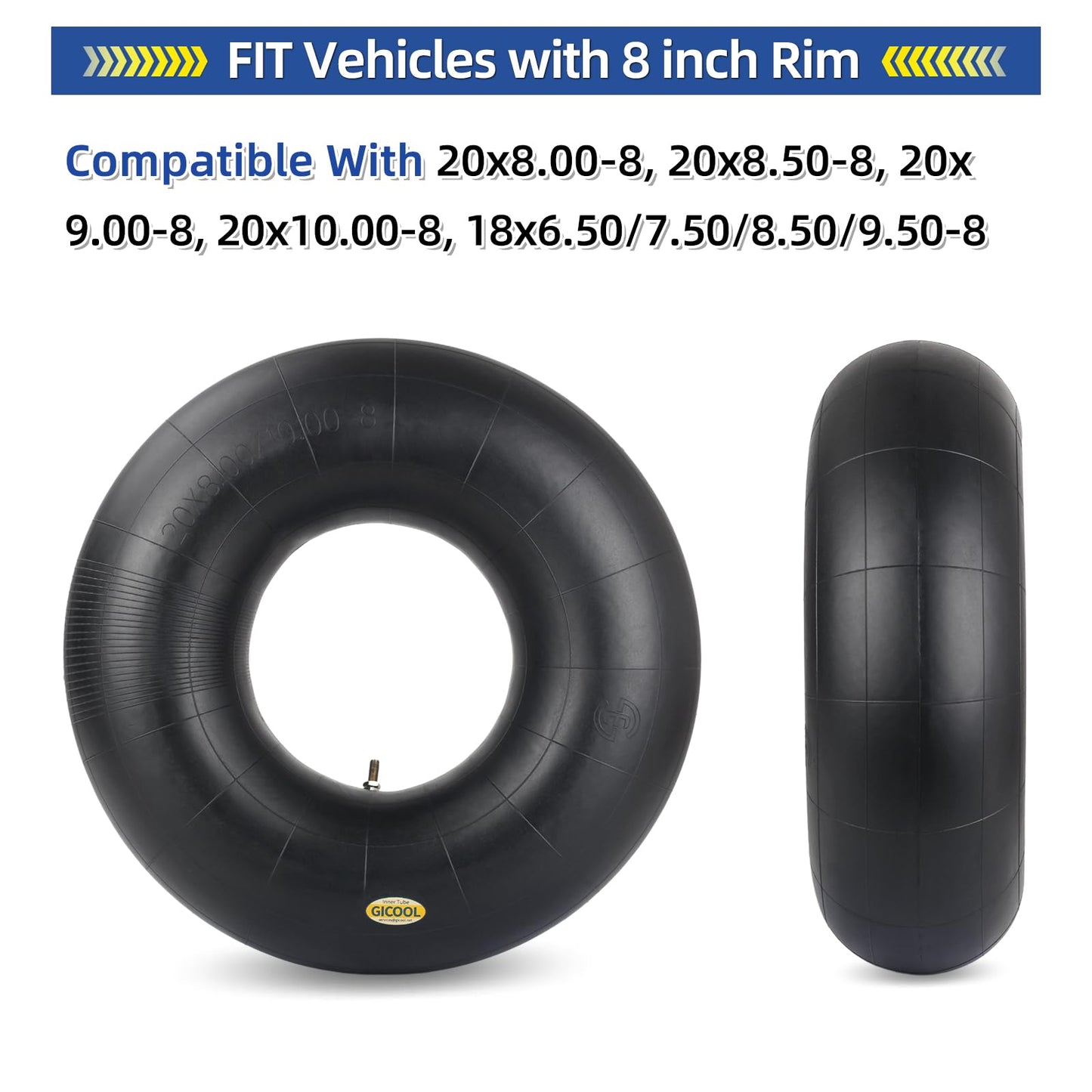 GICOOL 20x8.00-8 20x10.00-8 Inner Tubes, 2 Pack with TR4 Valve Stem, Heavy-Duty Replacement Tubes for Lawn Mowers, Tractors, Riding Mowers, Golf Carts, Scooters, Go Karts, Wagons, Garden Trailers