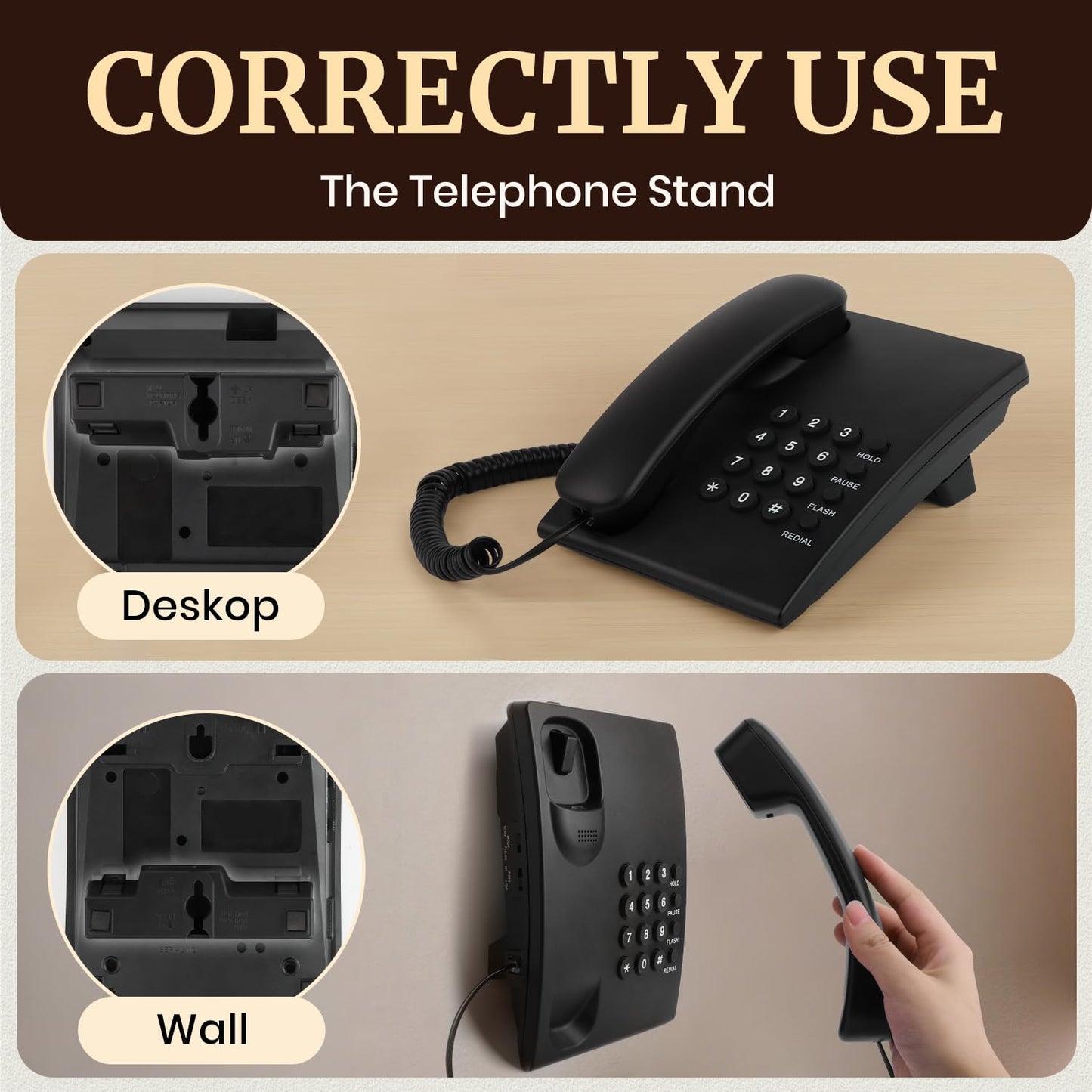 Uvital Landline Telephone for Home, Corded Phone for Landline, Telephone Landline Phones, One Key Redial, Flash, Mute, Pause, Easy to Operate, Desktop Phone for Home or Office, Black