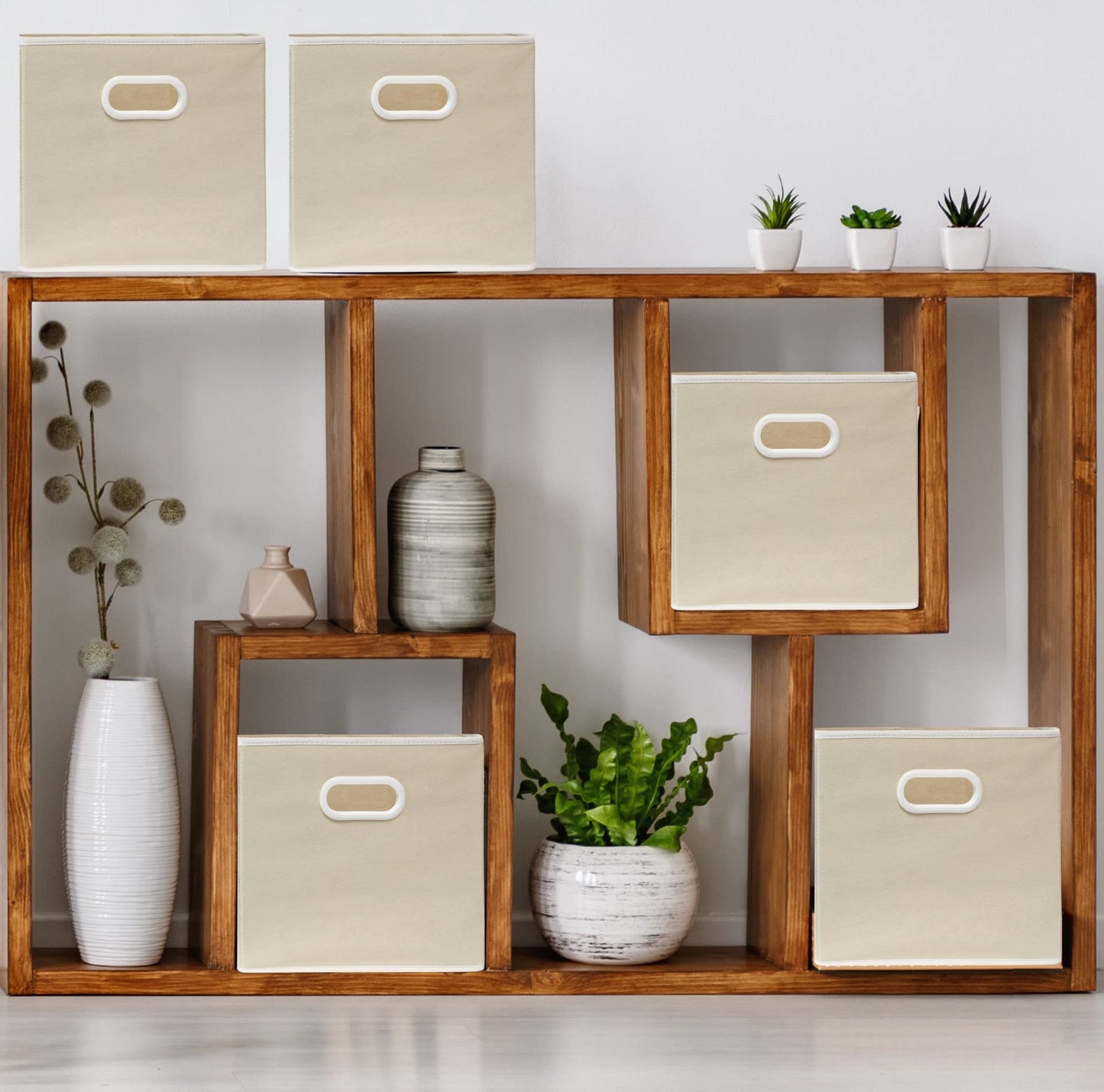 Simple Houseware 11 Inch Foldable Cube Storage Bin with Handle, 6 Pack, Beige
