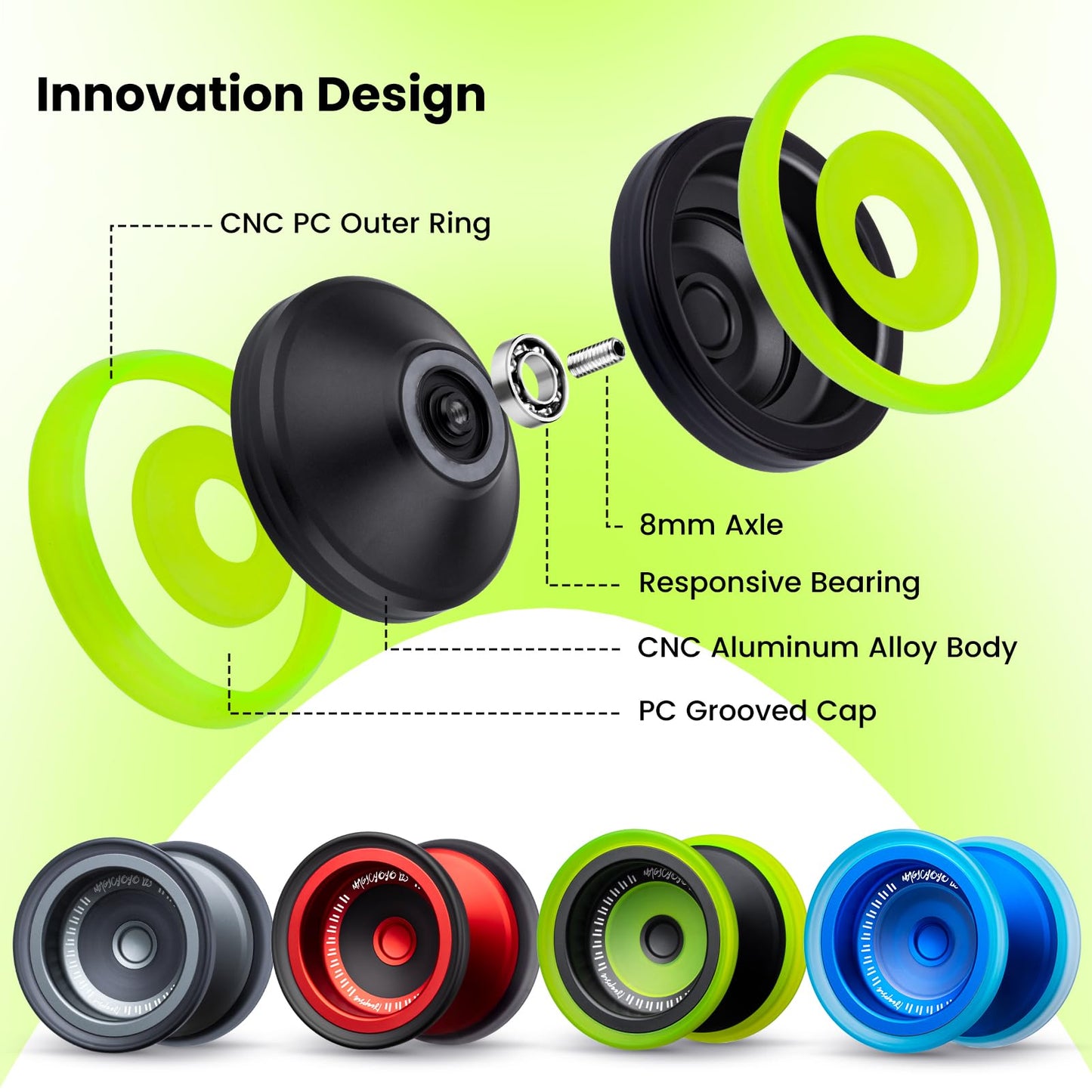 MAGICYOYO V13 DEEPSPIN Bi-Material Yoyo for Kids 8-12, Dual-Function Yoyo Professional for All Skill Levels, Trick Yo-yo with 12 Yoyos Strings, Finger Brace, Bearing Kit (Blue+Blue Rings)