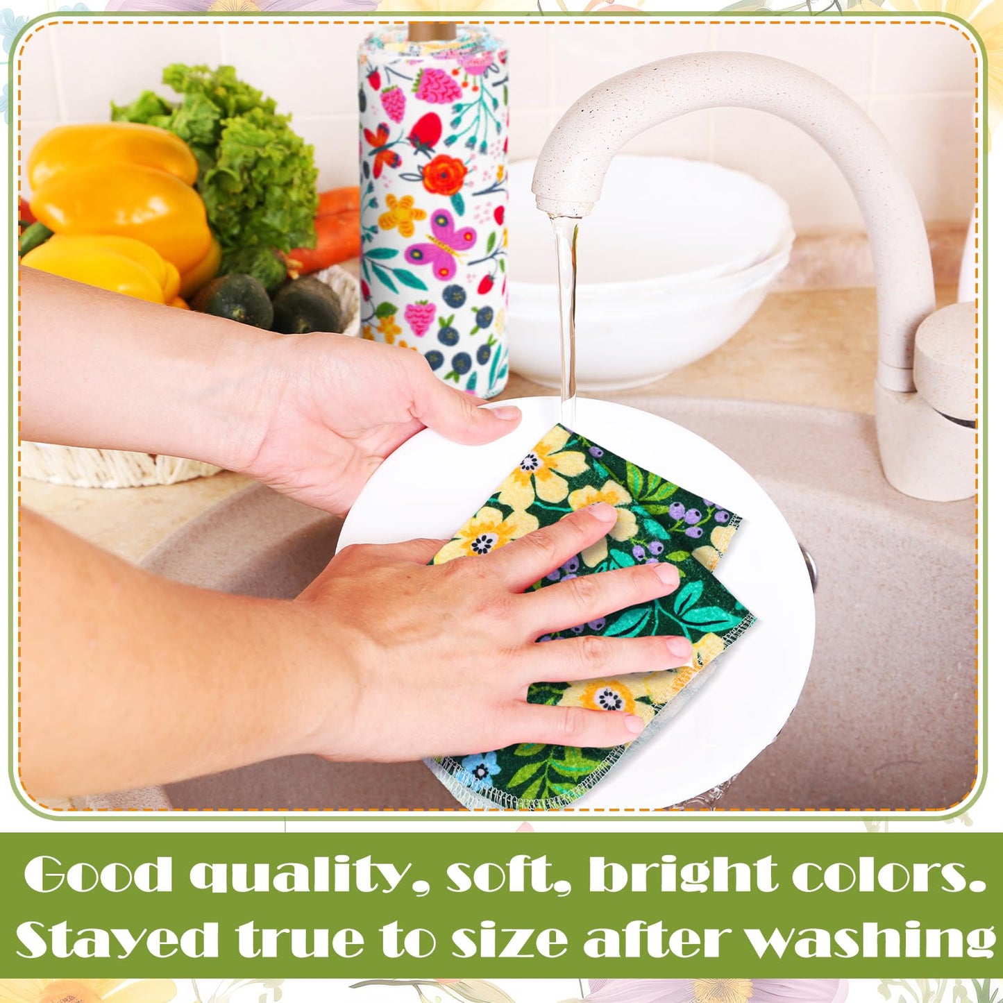 Redbaker 30 Pcs Reusable Paper Towels Rolls Kitchen Towels Bulk Washable Paperless Cloth Cotton Hand Napkins with Cardboard Reusable Napkins for Kitchen Bathroom(Floral,10 x 12 in)