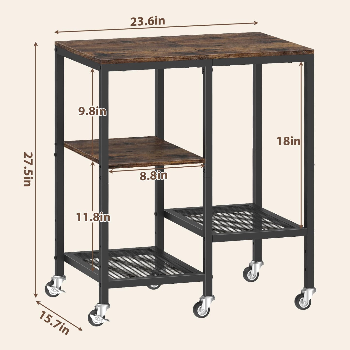 Kitchen Microwave Cart,Microwave Stand with Wheels,Coffee Bar Table Station,4-Tier Rolling Baker's Rack,Small Appliance Storage Shelf,Utility Side Table for Kitchen,Living Room (Rustic Brown)