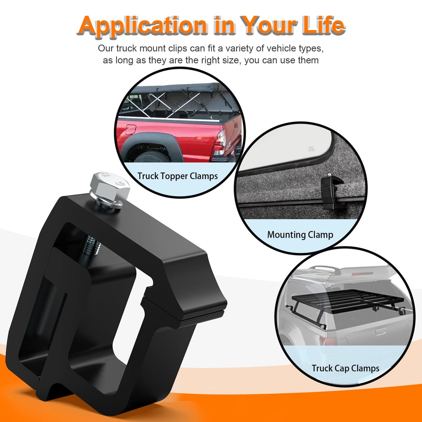6 PCS Premium Truck Topper Mounting Clamps for Chevy Silverado Sierra 1500 2500 3500, Dodge Dakota Ram 1500 2500 3500, F150 F250 - Canopy Cap