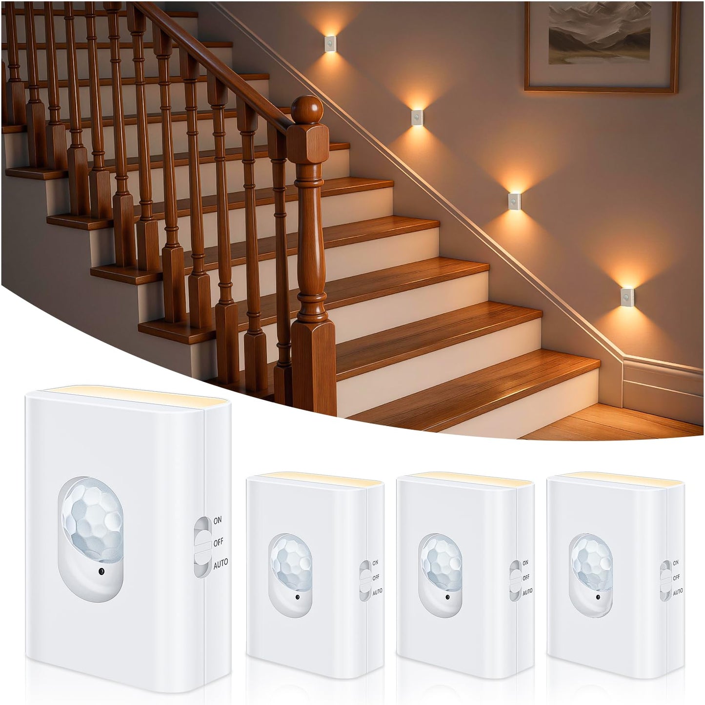 WILLED Motion Sensor Light Indoor, Rechargeable Motion Sensor Night Light, Mini Soft White Stair Lights, Wireless Night Lights with 3 Modes for Stairs, Hallway, Bathroom, Bedroom, Kitchen(4 Pack)