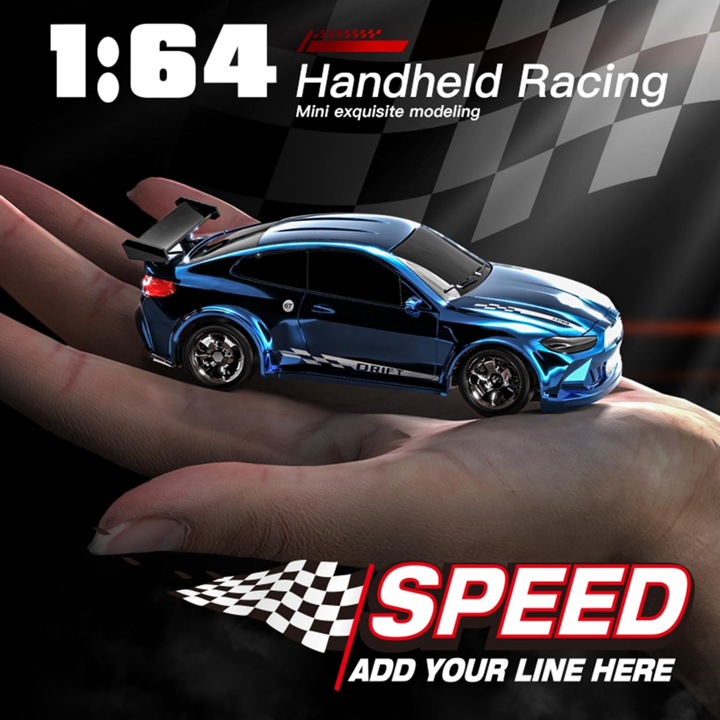 Hylukon 1:64 Scale Mini RC Drift Car, 2.4GHz 4WD Desktop RC Drift Car, Handheld Racing Mini Vehicle with LED Lights, Speed Switching Racing Sport Toy for Adults Teens (Blue)