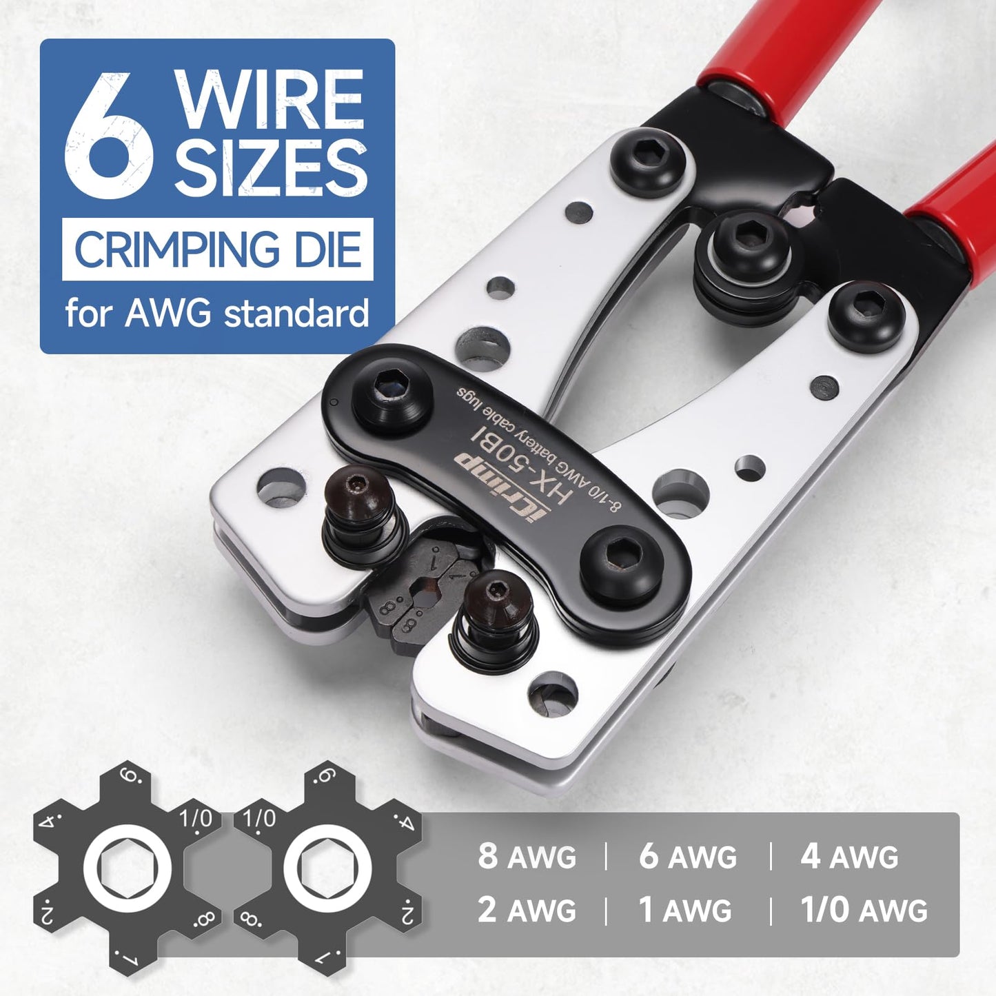 iCrimp Cable Lug Crimping Tool for Heavy Duty Wire Lugs,Battery Terminal,Copper Lugs AWG 8-1/0