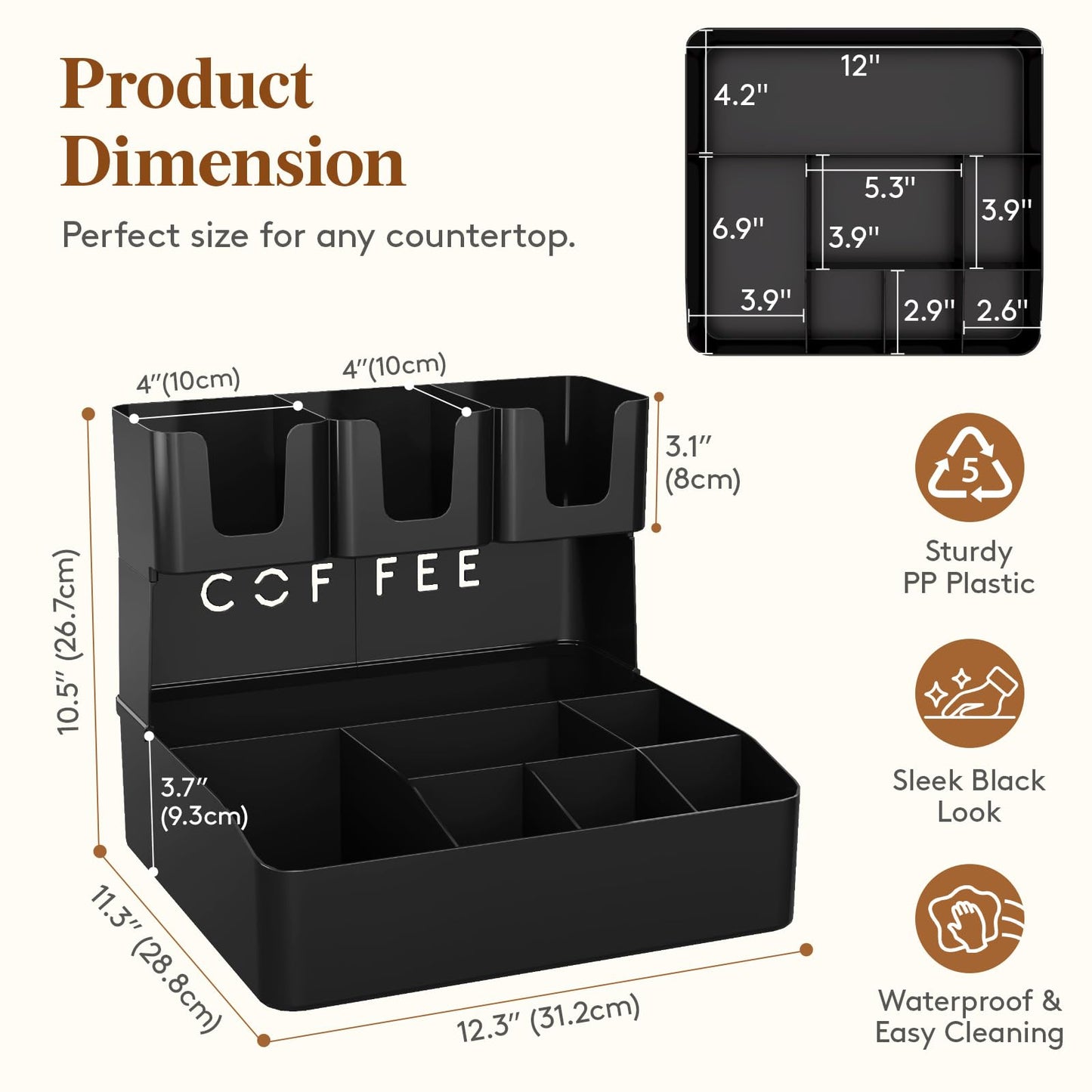 Lifewit Coffee Station Organizer for Countertop, 2 Tier Pod Holder for Coffee Bar Accessories, Tea Bag, Condiments, Upright Cup Storage for Office Breakroom, Home Kitchen, 10 Compartments, Black