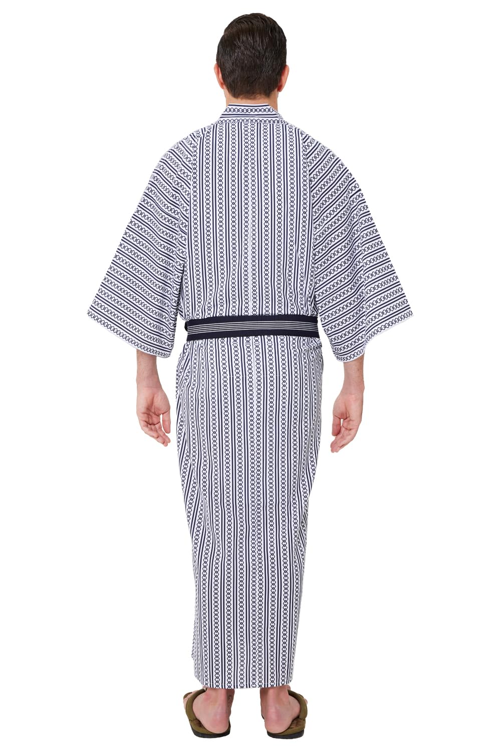 Koremono Mens Tatekan Yukata, Lightweight Summer Robe, 100% Cotton, Made in Japan (CA/US, Alpha, XX-Large, Big, Regular, White)