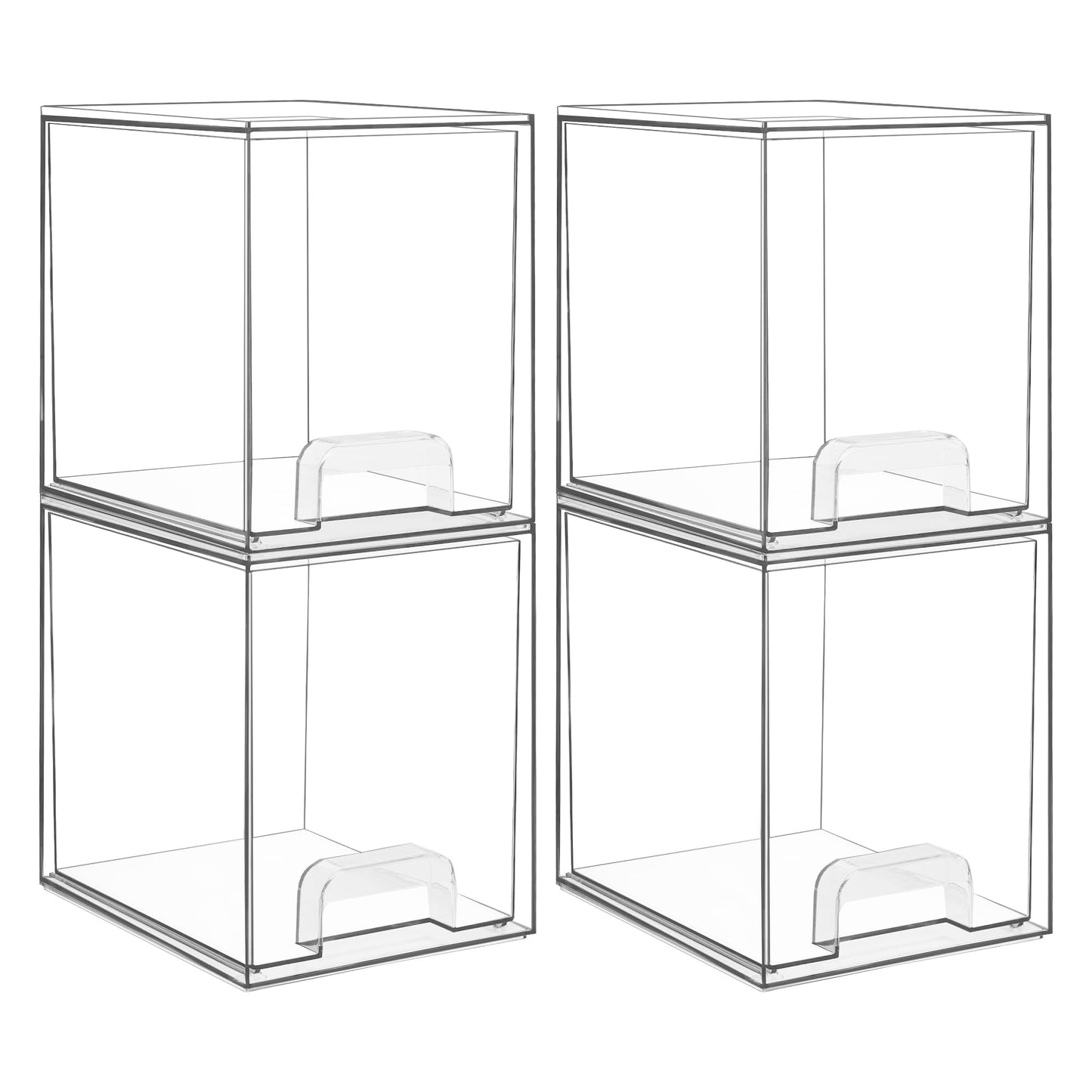 Vtopmart 4 Pack Clear Stackable Storage Drawers,7.6" H Plastic Organizers Bins for Skincare, Bathroom Supplies,Ideal for Cabinet,Under sink,Vanity,Kitchen,Pantry Organization