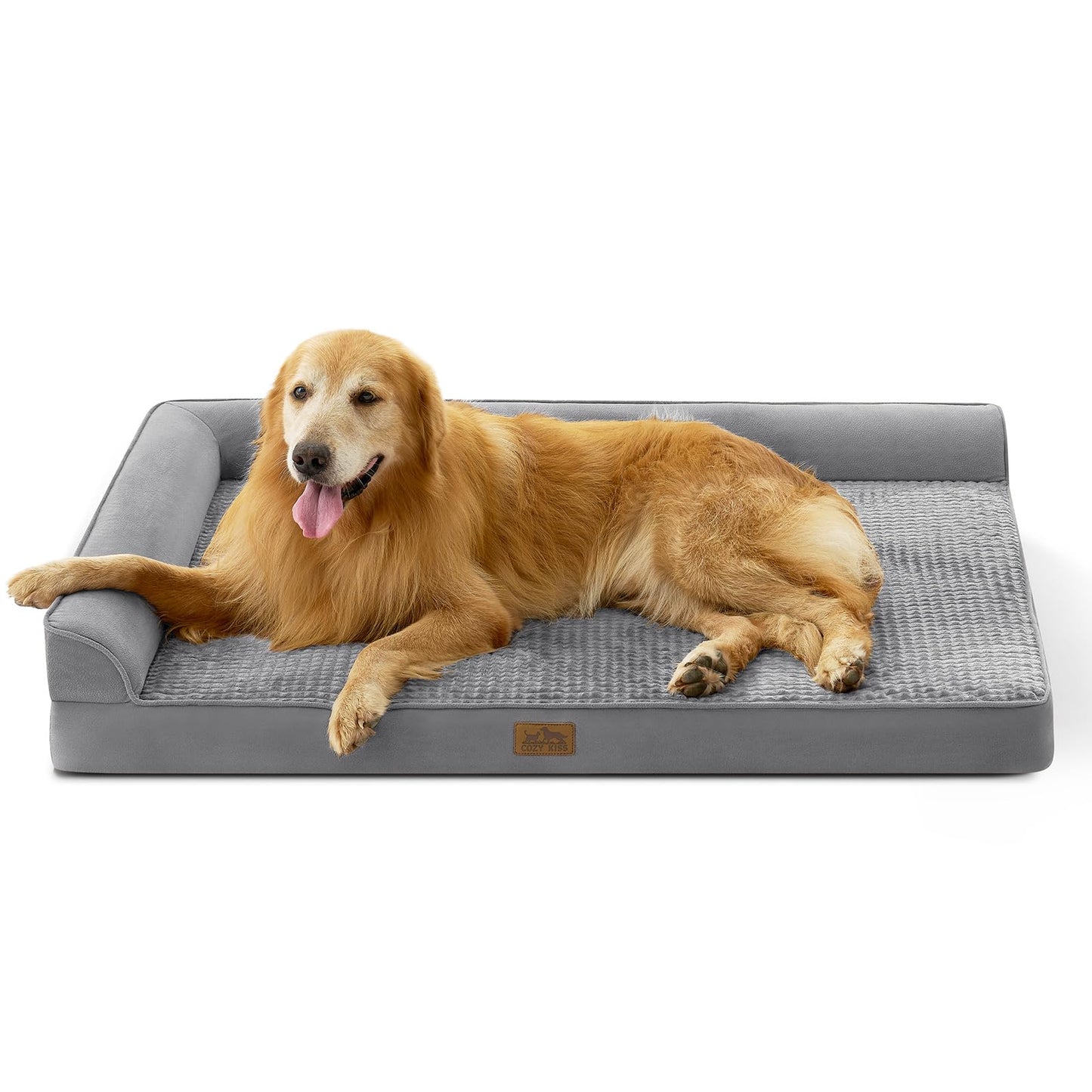COZY KISS Orthopedic Dog Bed for Giant Breed Dogs, Extra Large Dogs Crate Bed XXL, L Shaped Foam Anti-Slip Bottom Pet Cat Sofa with Washable Cover, Suitable for Pet Up to 150 lbs, 48x35x8 inch, Grey