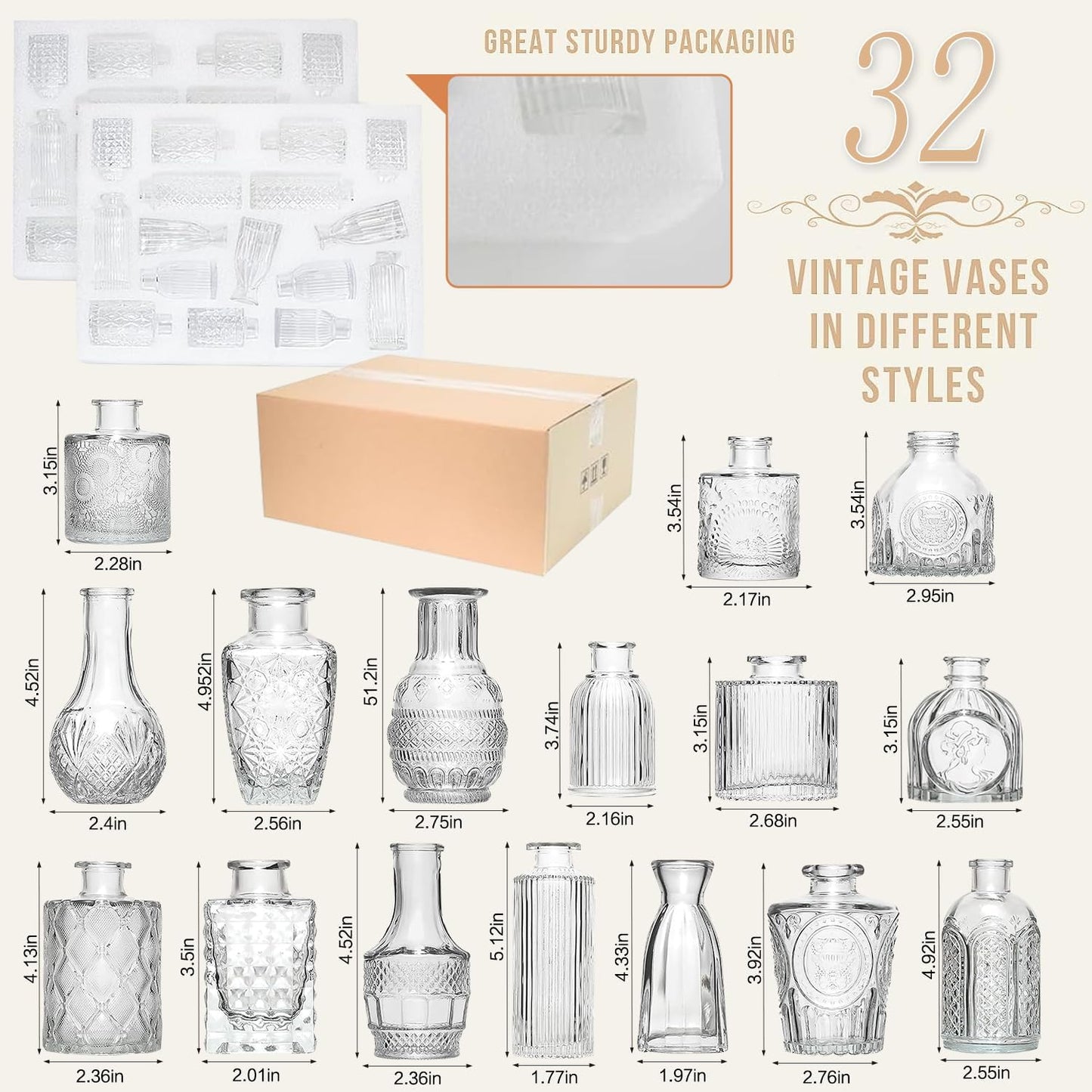 Sawoake 32 PCS Mini Bud Vases As Wedding Centerpieces for Tables,Clear Bud Vases for Flowers,Small Flower Vases Suitable for Birthday Party,Anniversary,Wedding Reception,Baby Shower (Clear-32PCS)
