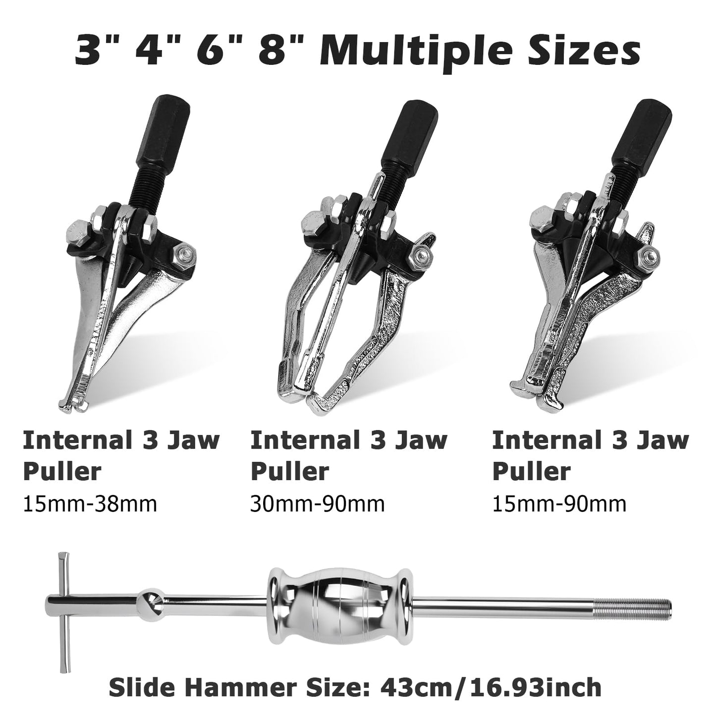 DAYUAN 3 Jaw Slide Hammer Puller Set, 5pcs Universal Internal External Gear/Bearing Puller for Pulling Out Gears Bearings