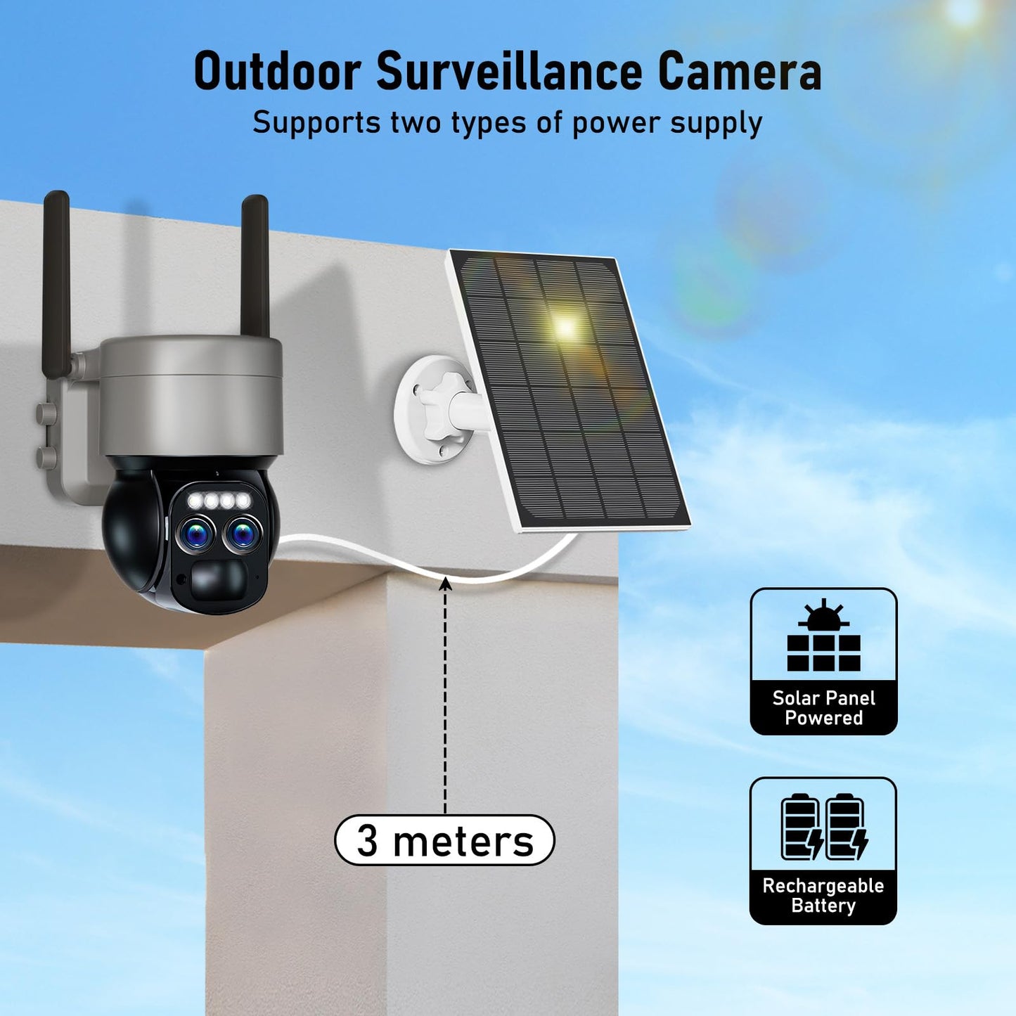 Caluxe 4K Solar Security Cameras Wireless Outdoor, 5G/2.4G WiFi 6, 360° PTZ Camera Surveillance Exterieur with Color Night Vision, 2-Way Audio, PIR Motion Detection, Auto Human Tracking, Waterproof