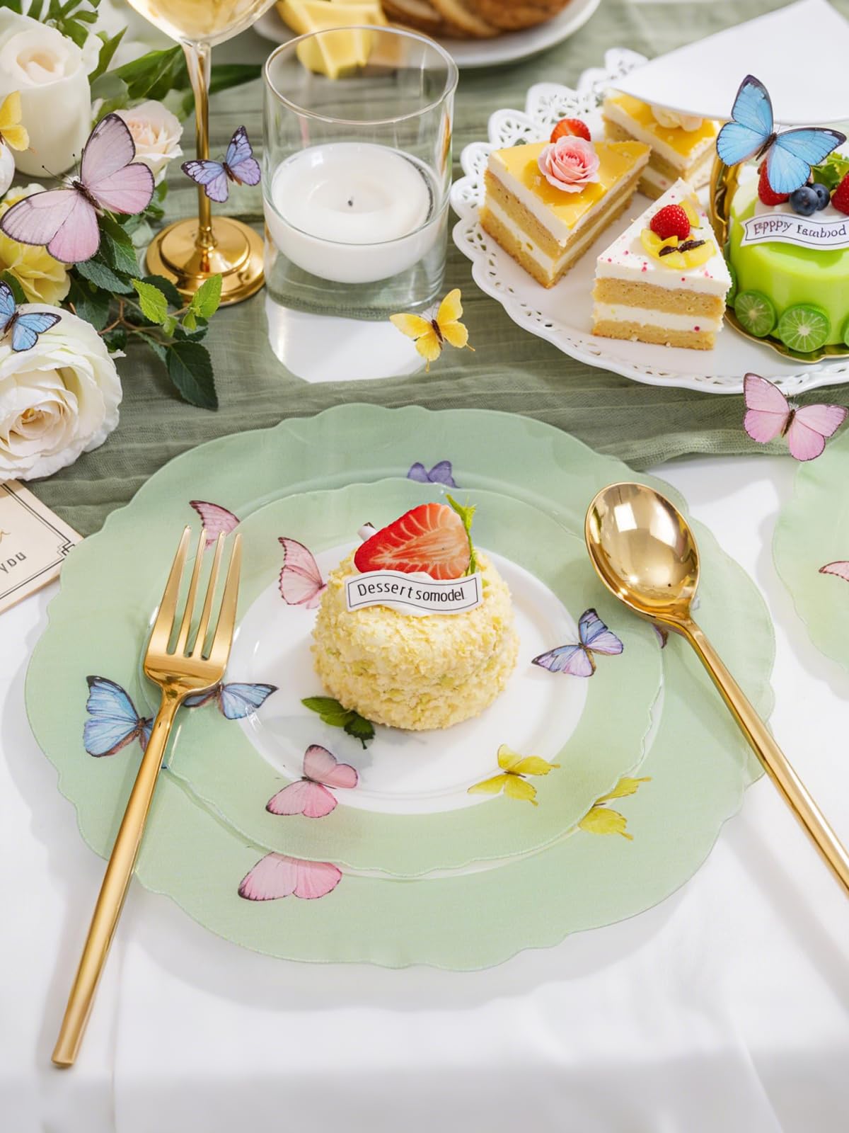 WDF 20PCS Butterfly Plastic Plates - Spring Green Plastic Butterfly Disposable Spring Dinner Plates for Wedding Birthday Party Picnic Table Decor