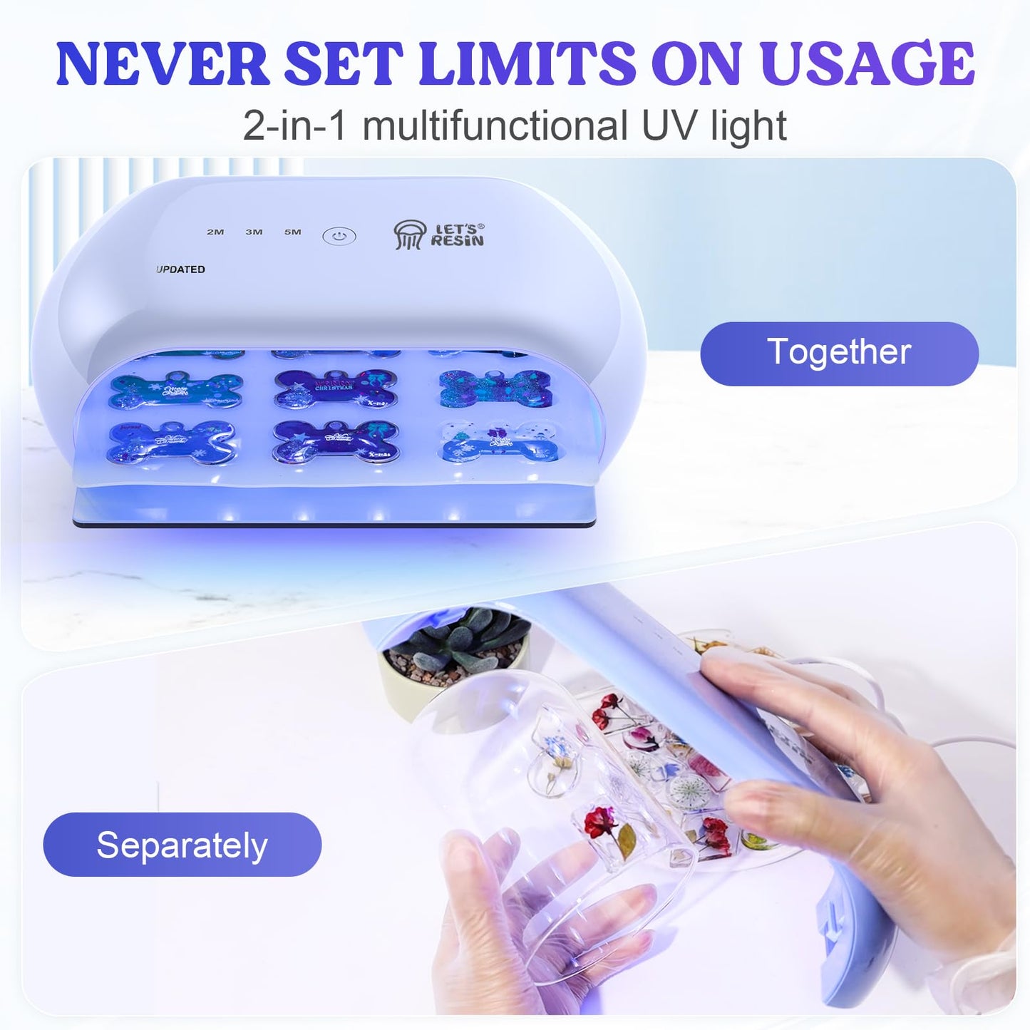 LET'S RESIN UV Light Advanced,Two-Sided Longer time Setting(2m,3m,5m) UV Resin Light with 36 LED Beads, Large Size UV Lamp for Resin Curing, Résin Molds,DIY Craft Decor(Own Design Patent)