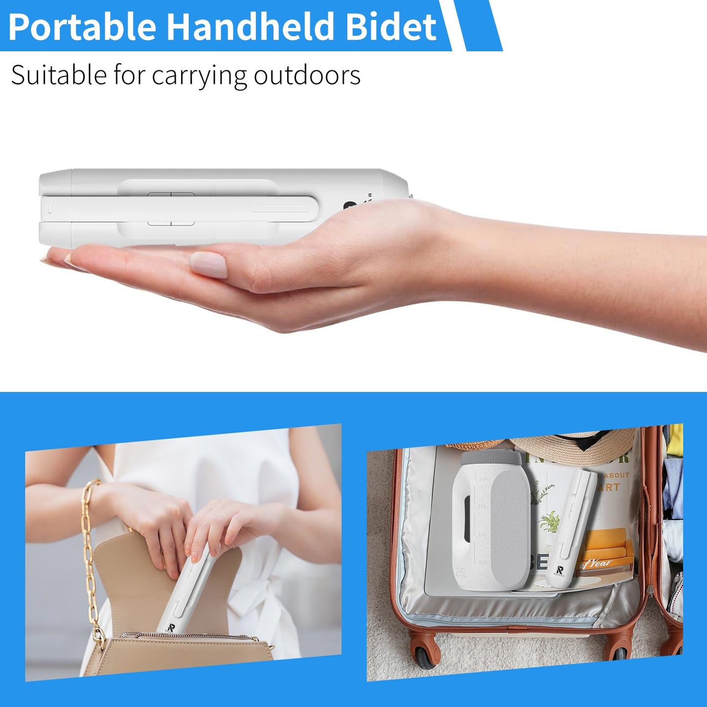 Portable High Pressure Electric Bidet with 2.5L Water Bottle, USB-C Rechargeable Travel Bidet, Waterproof Handheld Sprayer for Personal Hygiene & Baby Care