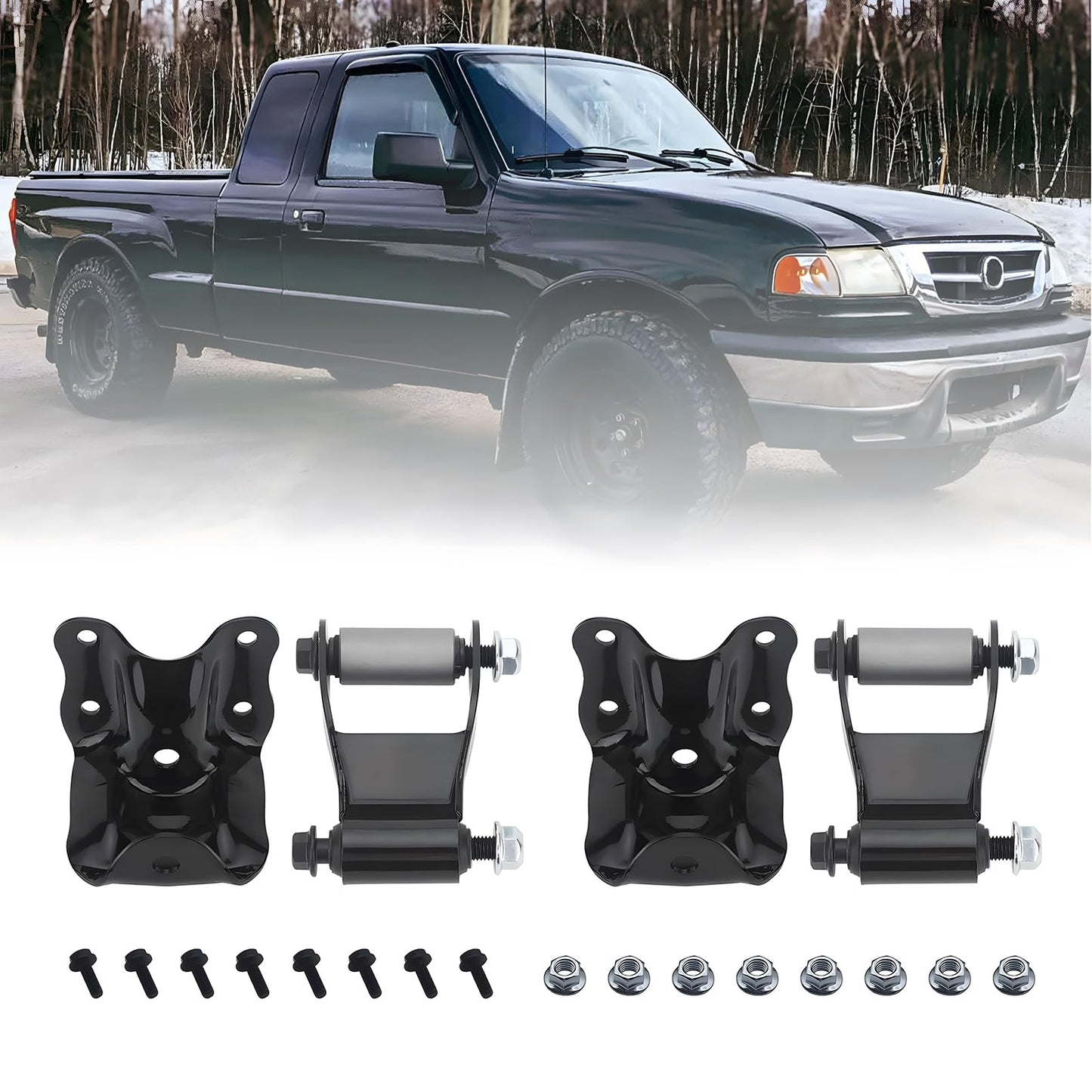 KUNCAIISH Rear Leaf Spring Shackles, Hanger Brackets Repair Kit Fit for 1986-2011 Ford Ranger, Fit for Mazda B2300/B3000/B4000 1994-2010, Fit for Mazda B2500 1998-2001, Replaces#722-001 722-010