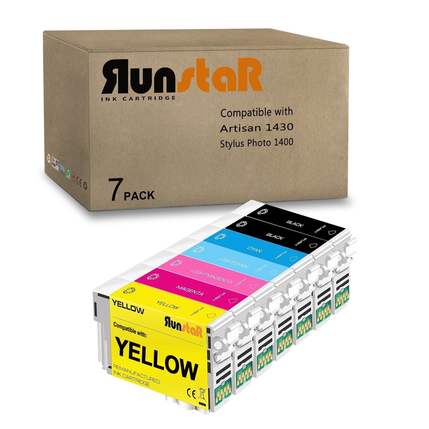 Run Star Remanufactured for 79 T079 Ink Cartridge Replacement for 79 T079 T079120 use with Epson Artisan 1430 Stylus Photo 1400 Printer (7 Packs; 2 Black/Cyan/Yellow/Magenta/Light Cyan/Light Magenta)