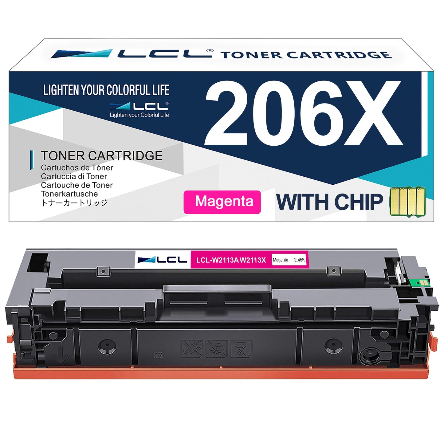 (with Chip) LCL Compatible Toner Cartridge for HP 206A 206X W2113A W2113X (1-Pack,Magenta) for HP Color LaserJet Pro M255 M255dw M255nw MFP M282n M282nw M283 M283cdw M283fdn M283fdw