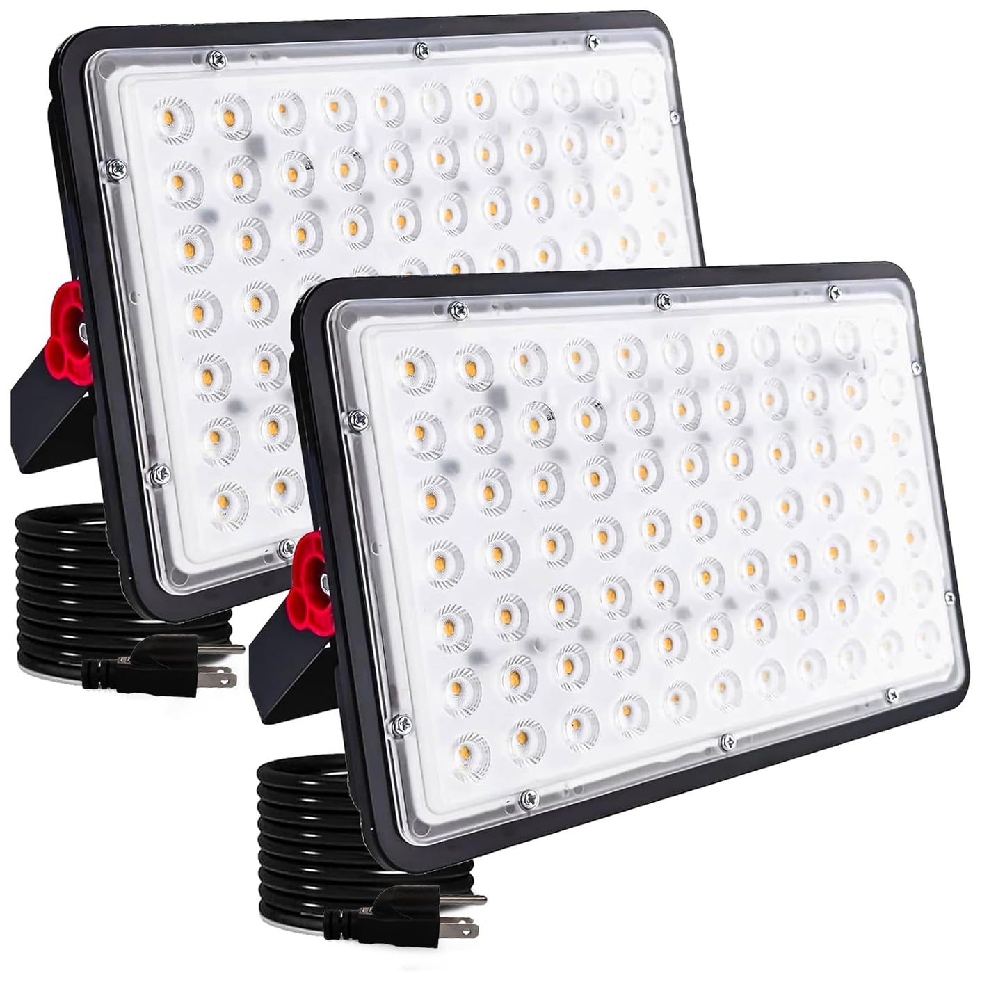 2 Pack 200W LED Flood Lights Outdoor, 3000K Warm White Plug in Flood Light, 20000LM Super Bright Security Lights Work Light, IP66 Waterproof Floodlight for Basketball Court, Yard, Garden, Playground