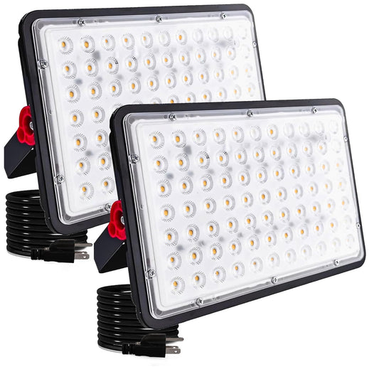 2 Pack 200W LED Flood Lights Outdoor, 3000K Warm White Plug in Flood Light, 20000LM Super Bright Security Lights Work Light, IP66 Waterproof Floodlight for Basketball Court, Yard, Garden, Playground