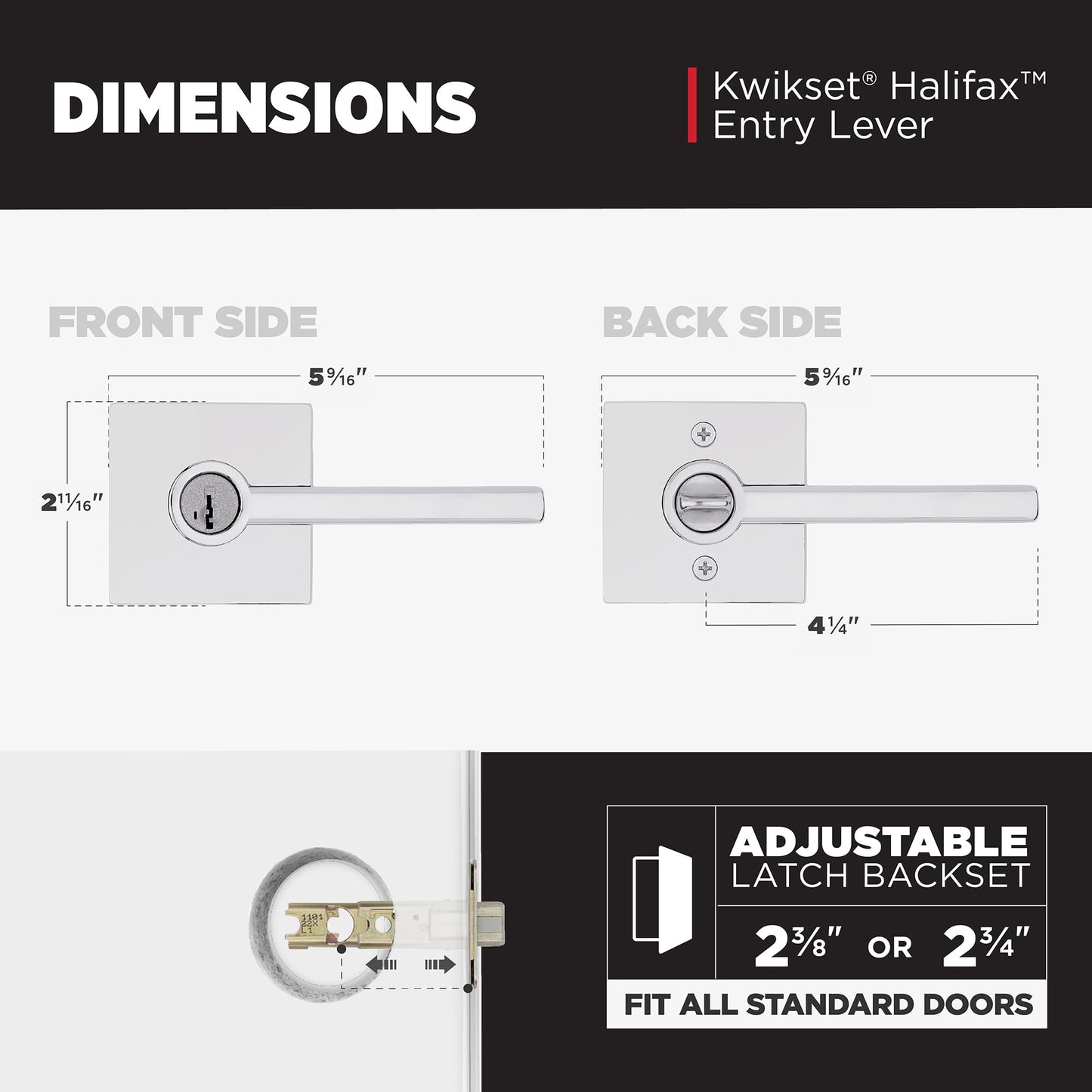 Kwikset Halifax Entry Door Handle with Lock and Key, Secure Keyed Reversible Lever Exterior, Doorlock, for Front Entrance and Bedrooms, Polished Chrome, Pick Resistant Smartkey Rekey Security