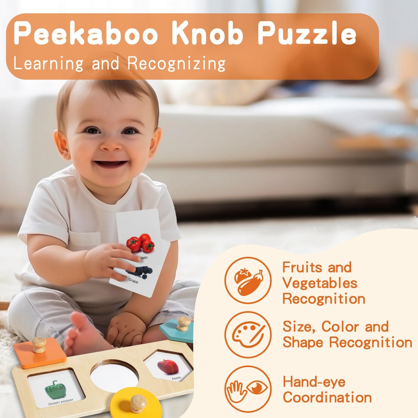 Twefex Baby Toys 6-12 Months - 3 in 1 Baby Toys Play Kit - Medium Spinning Drum - Baby Tissue Box Toy - Peekaboo Knob Puzzle with Cards - Montessori Toys 6-12 Months