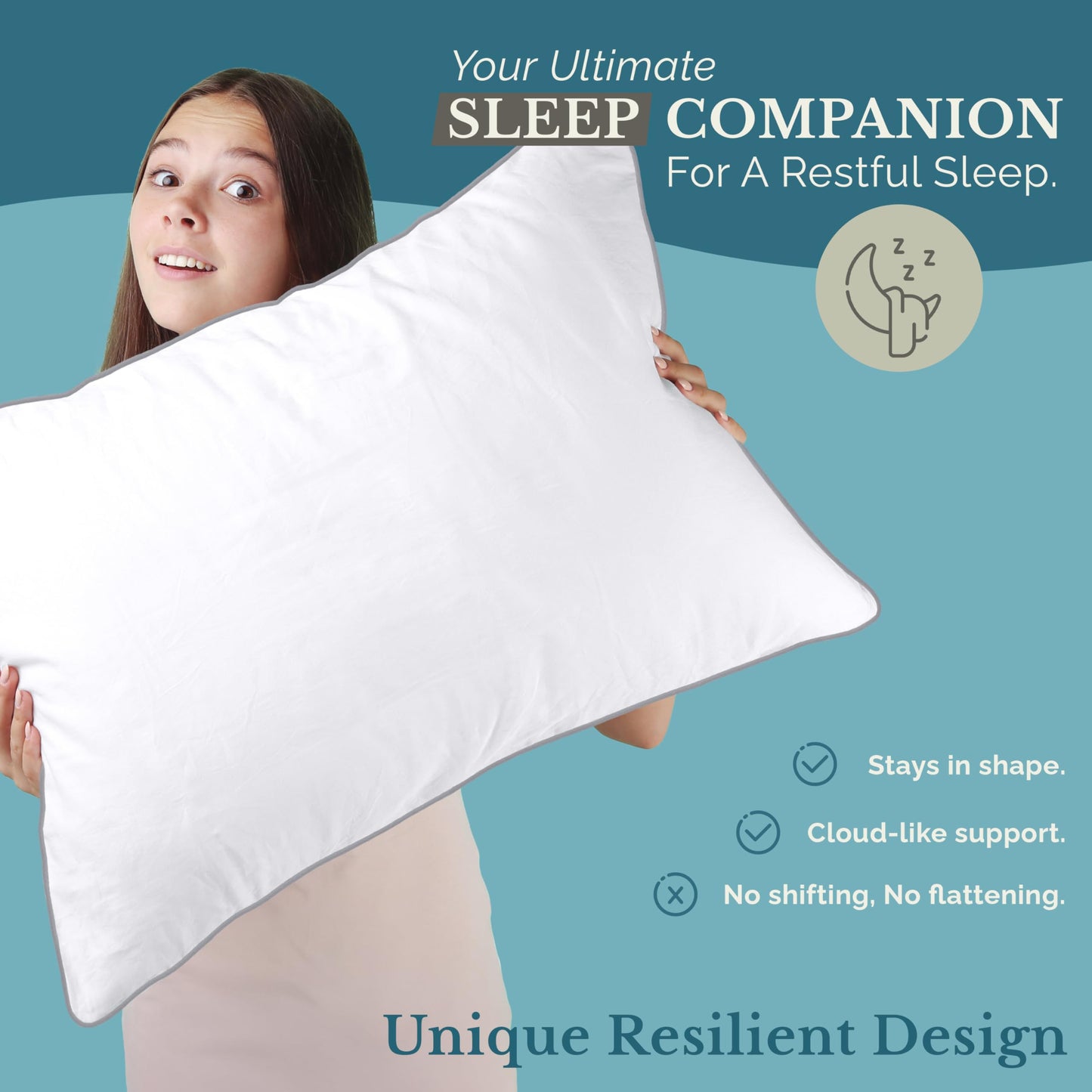 Casa Platino Bed Pillows Standard Size 2 Pack (20x26) - Down Alternative Sleeping Pillows, Hotel Quality, Hypoallergenic & Supportive for Side & Back Sleepers