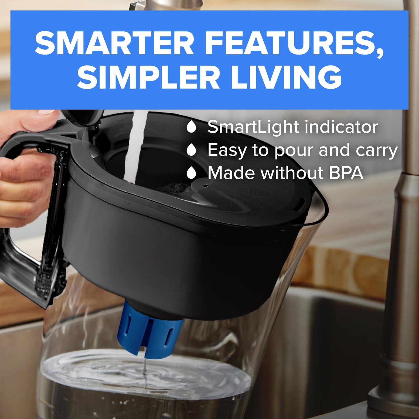 Brita 6 Cup Elite Filter Pitcher with Smart Light Indicator, Reduces 30+ Contaminants including Lead and Microplastics, Filter lasts 6 months, Metro, White