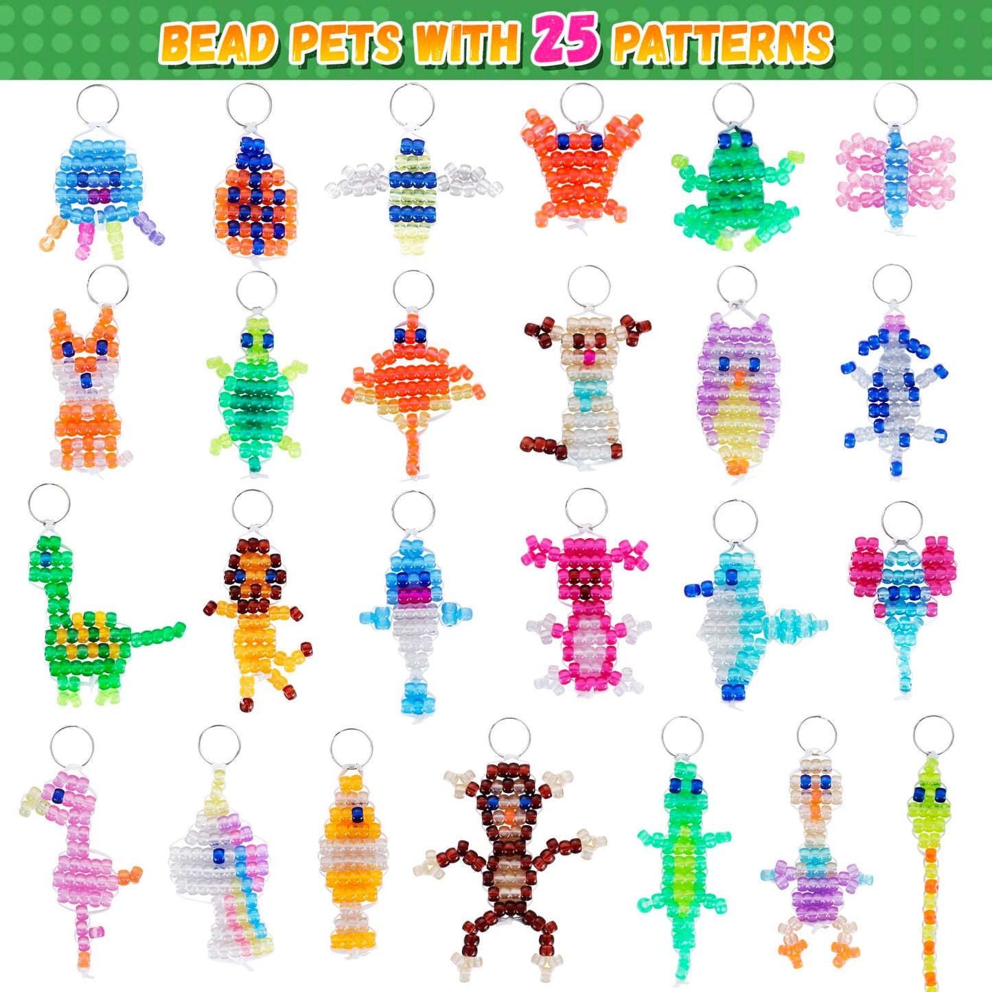 Funtopia Pony Beads Kit, Glow in the Dark Bead Pets for Kids Beginners, Includes Instructions for 25 Animal Designs and Storage Box, Kids Craft Kit for Rainy Day Group Activities