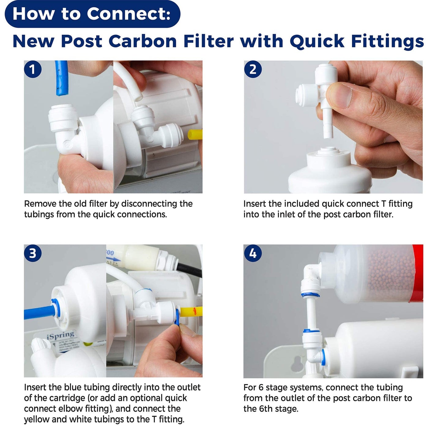 iSpring F4 for Standard Reverse Osmosis RO Systems with Post Carbon 6-Month Replacement Supply Filter Cartridge Pack Set, 4 Count (Pack of 1), White, 4 Piece