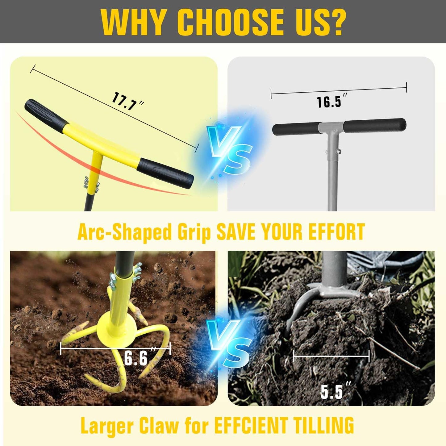 Altdorff Manual Twist Tiller for Gardening, Garden Claw Hand Tiller with Ergomomic Handle, Steel Cultivator Tiller Lawn Aerator Soil Lossener for Gardening Bed and Plant Box