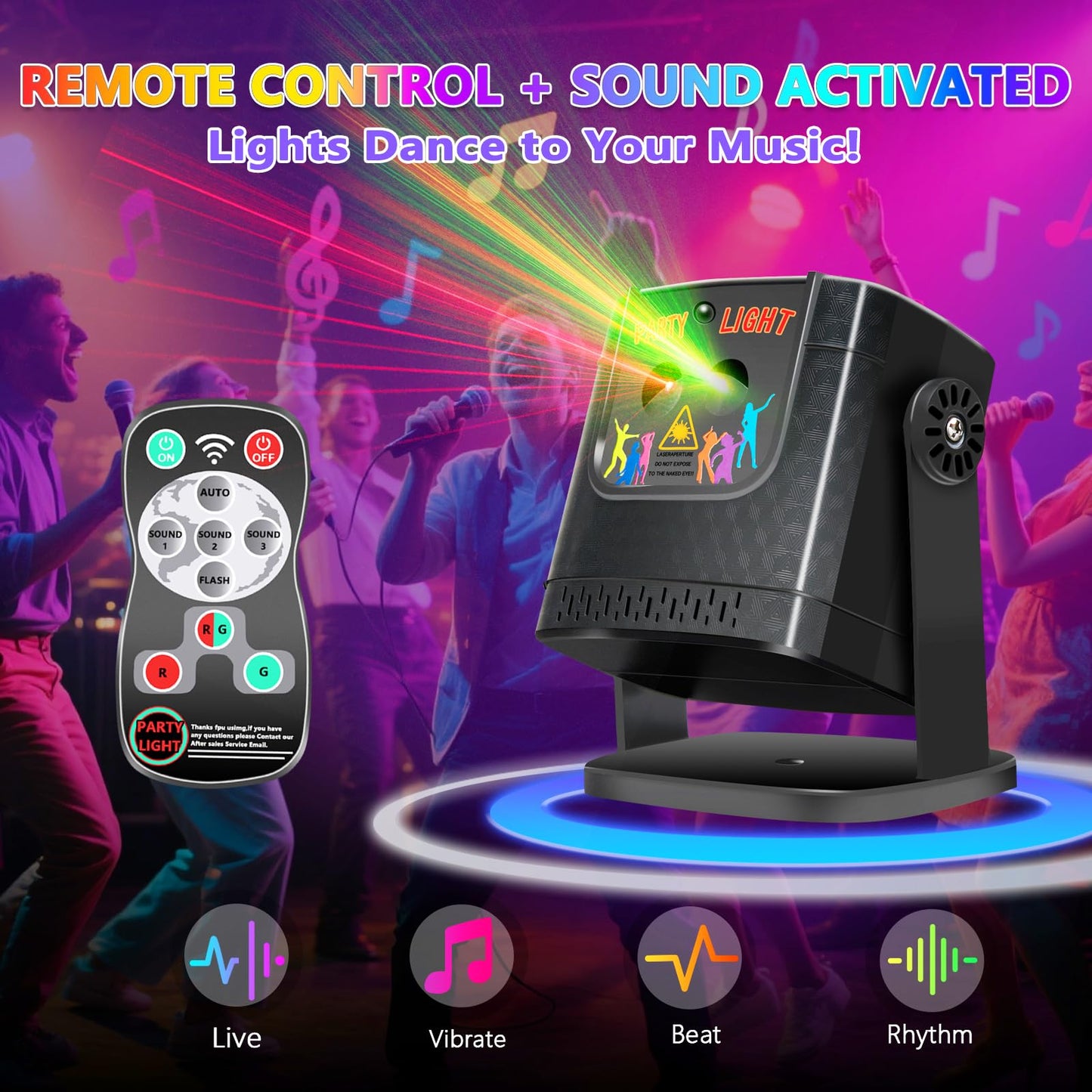 Mini Disco Ball Party Light, 60 Patterns Sound Activated DJ Strobe Lamp with Remote, Red & Green LED Projector, USB Powered Party Favors for Kids Birthday Gift, Home Room Dance Club Decorations