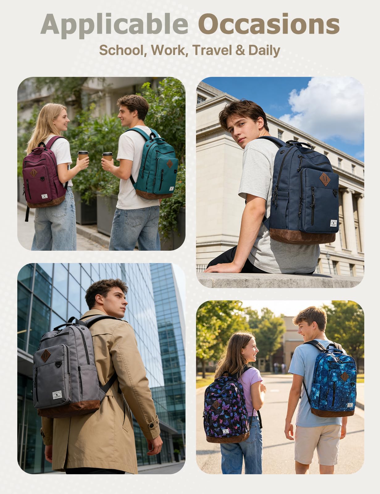 School Backpack for Men Women,VONXURY Classic 17inch Book Bag for Teens College Water-Resistant Lightweight Schoolbag for Work Travel