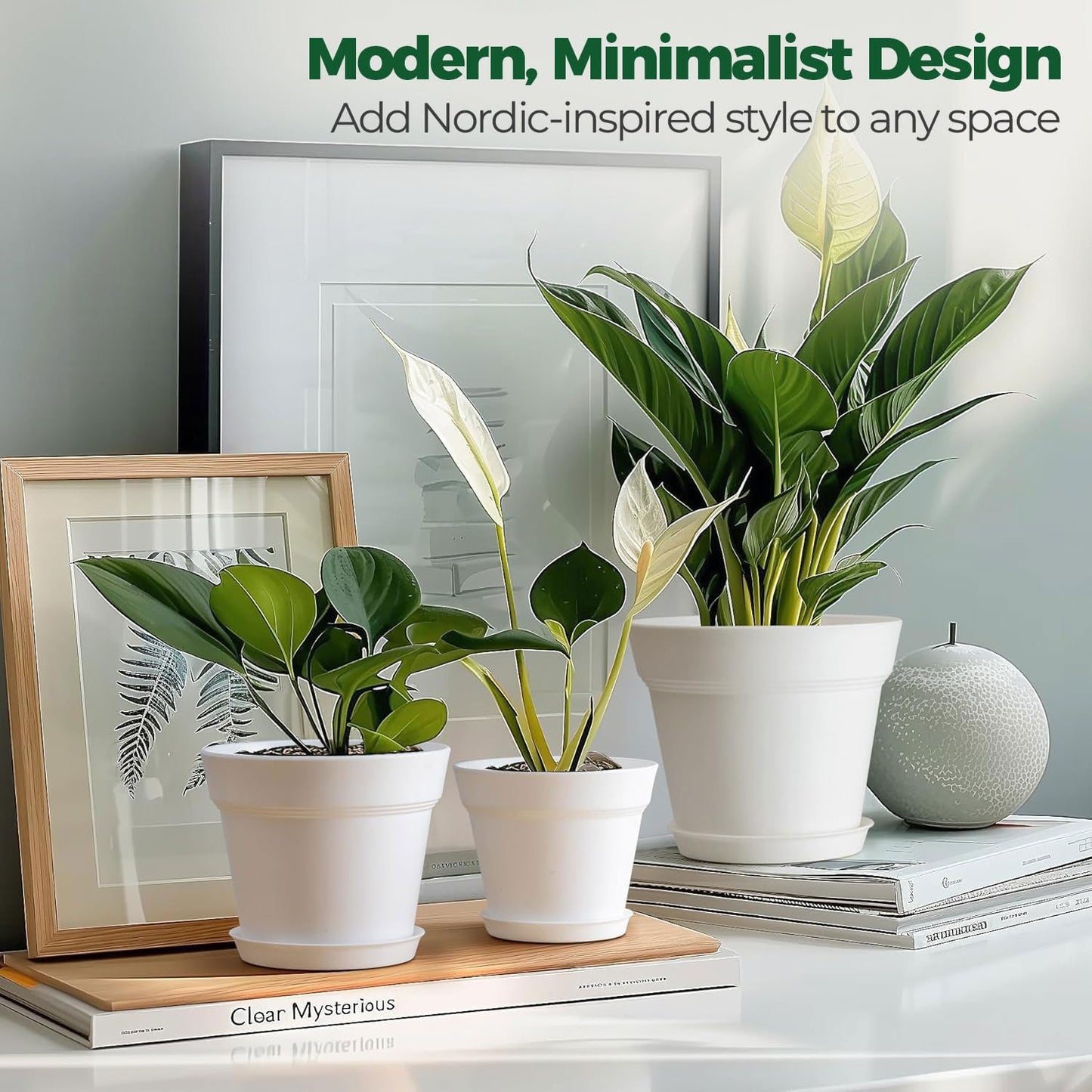 T4U 6 Inch Flower Pots 10-Pack - Small Plastic Planter with Drainage Hole and Saucer, Decorative Nursery Plant Pot Bulk for African Violet, Snake Plant, Aloe and All House Plants Indoor (White)