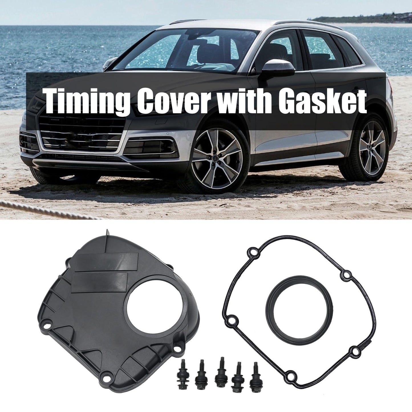 UOIENRT 06H103269C Engine Upper Timing Chain Cover with Gasket Replacement for VW Beetle Passat Tiguan Scoricco Golf EOS CC, Replacement for Audi A5 A6 Q5 A4 A3 2007-2017, 06H103269G, 06H103269H