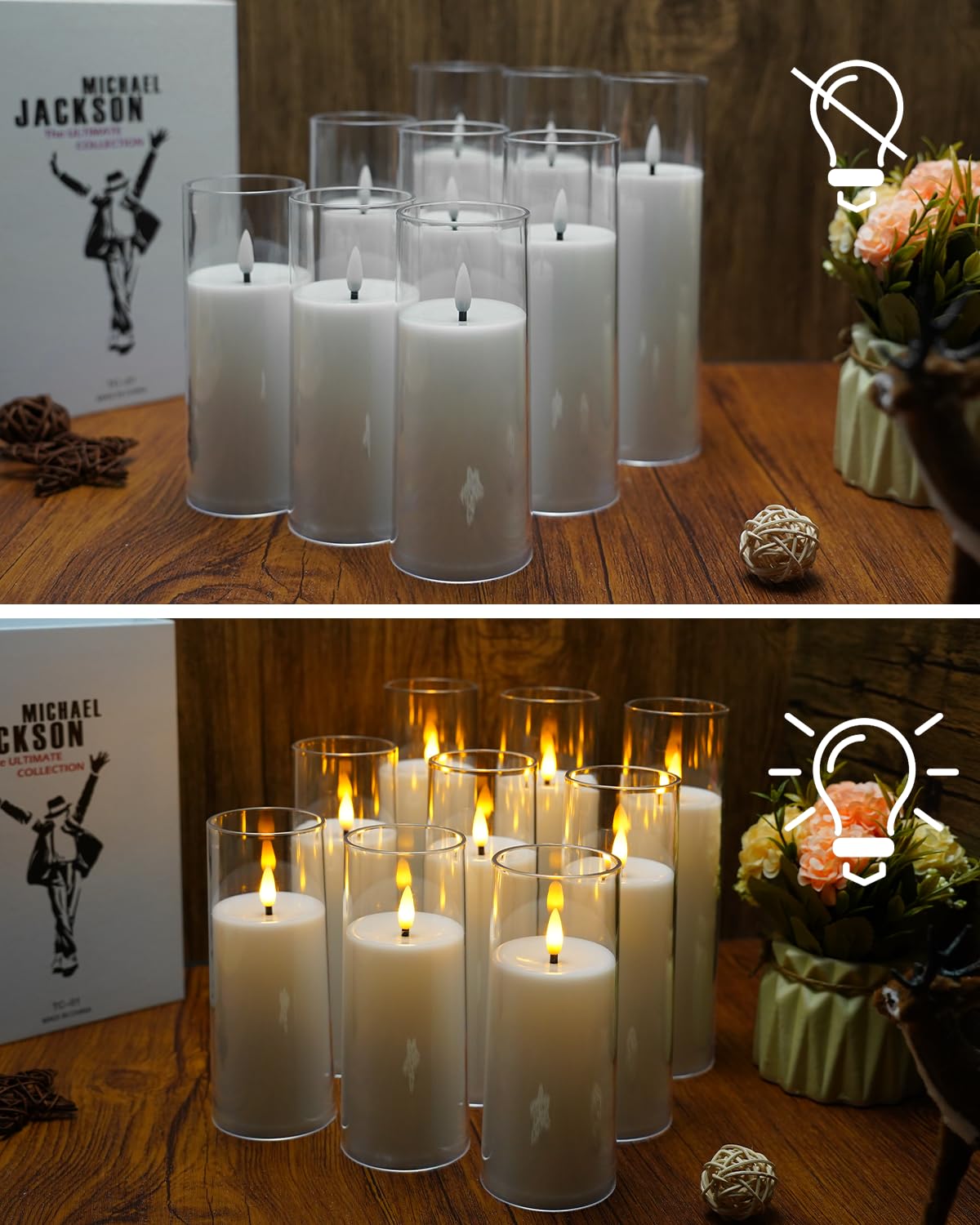 kakoya Flickering Battery-Powered Flameless Candles with Remote Control and 2/4/6/8H Timer Plexiglass Led Pillar Candles Pack of 9(D2.3"xH 6"7"8") with Realistic Moving Wick Candles for