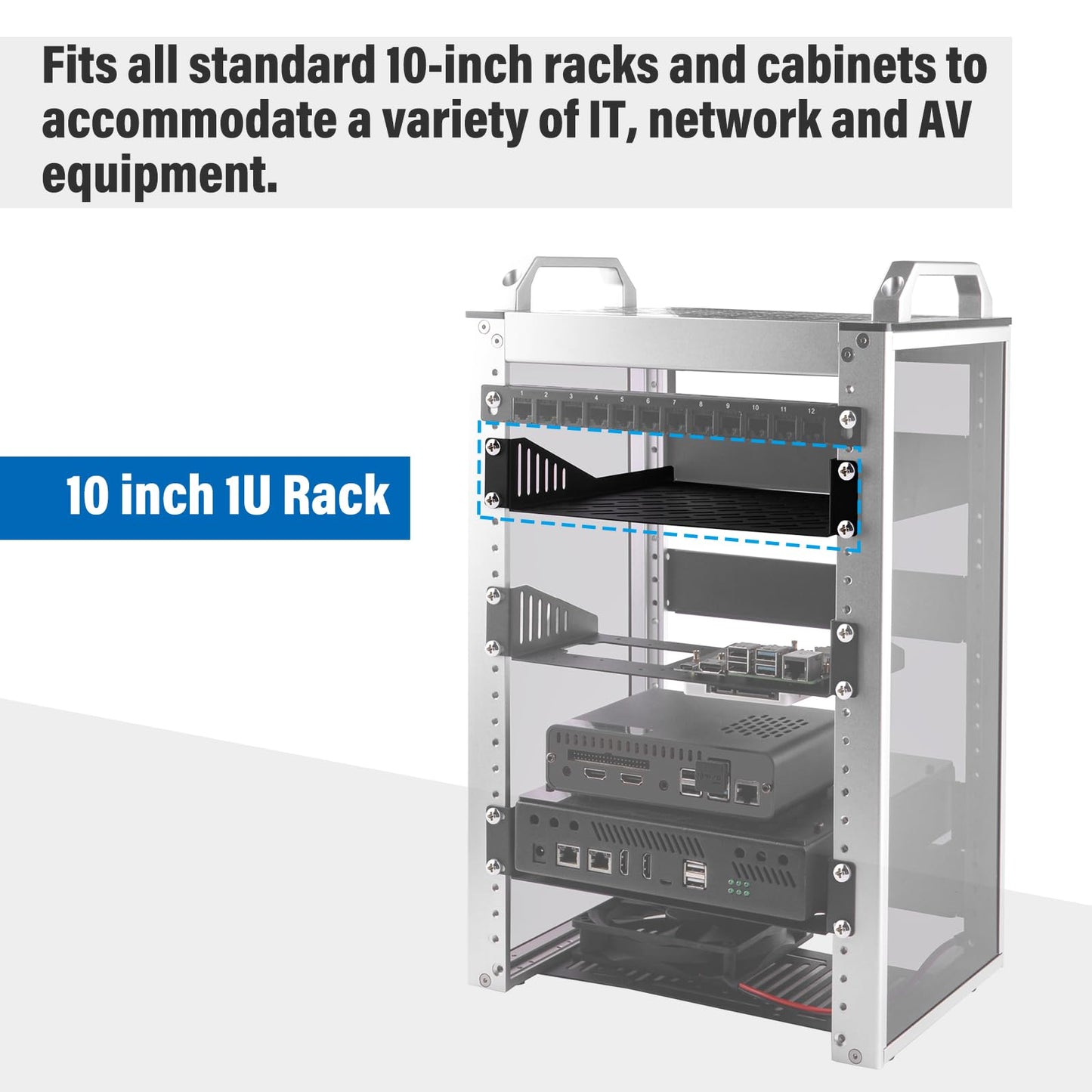 GeeekPi 1U Server Rack Shelf, 7.87" Depth Vented Rack Mount Cantilever Tray for 10 Inch Network Equipment Rack & Cabinet and DeskPi RackMate T1/T0 Server Cabinet