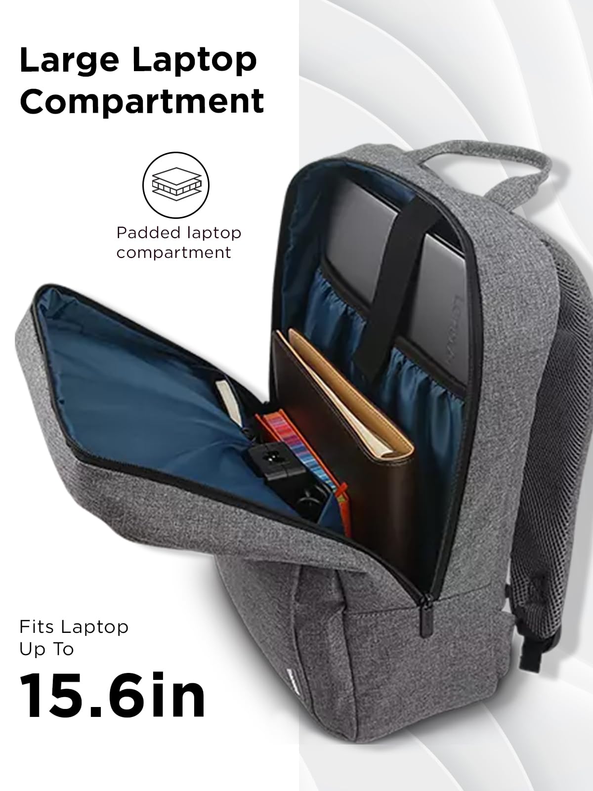 Lenovo Casual Laptop Backpack B210-15.6 inch - Padded Laptop/Tablet Compartment - Durable and Water-Repellent Fabric - Lightweight - Grey