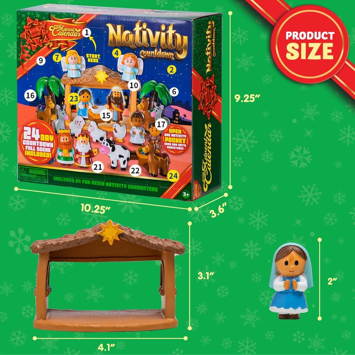 JOYIN 2025 Christmas Advent Calendar Nativity Figurine Set, Christmas Countdown Nativity Scene Set, 24 PCS Xmas Story Christian Religious Advent Calendar