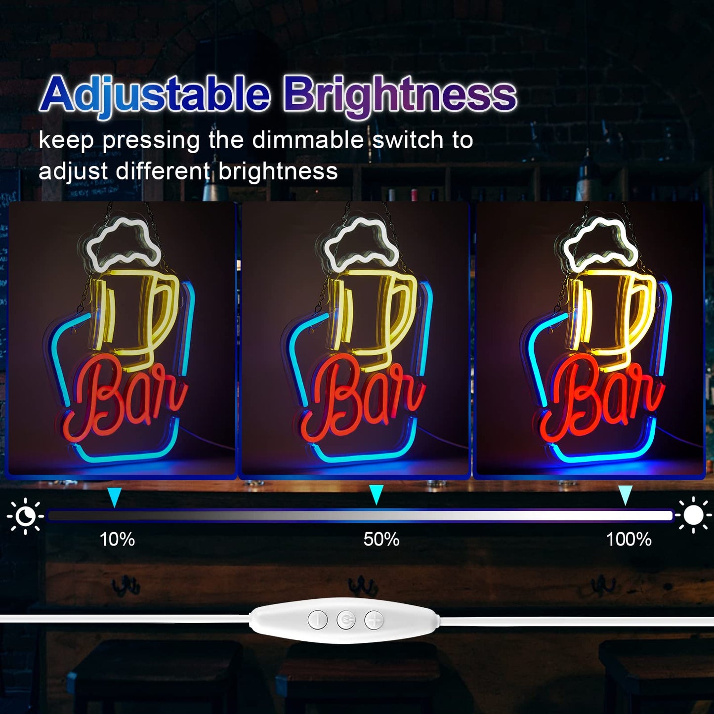 FITNATE Bar Neon Sign, LED Neon Light Sign 17x10.8‘’ USB Powered Decorative Bar Open Sign for Home Bar Store Party Decor, Includes Business Hours Sign