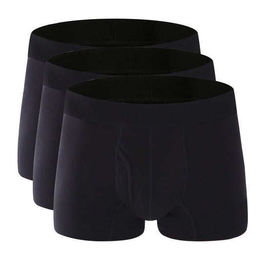 AIRCUTE Men Urine Incontinence Underwear Fly Front Opening Absorbent Leak Proof Boxer Brief for leaks 60 ML 3 Pack(Medium, 3 Black)